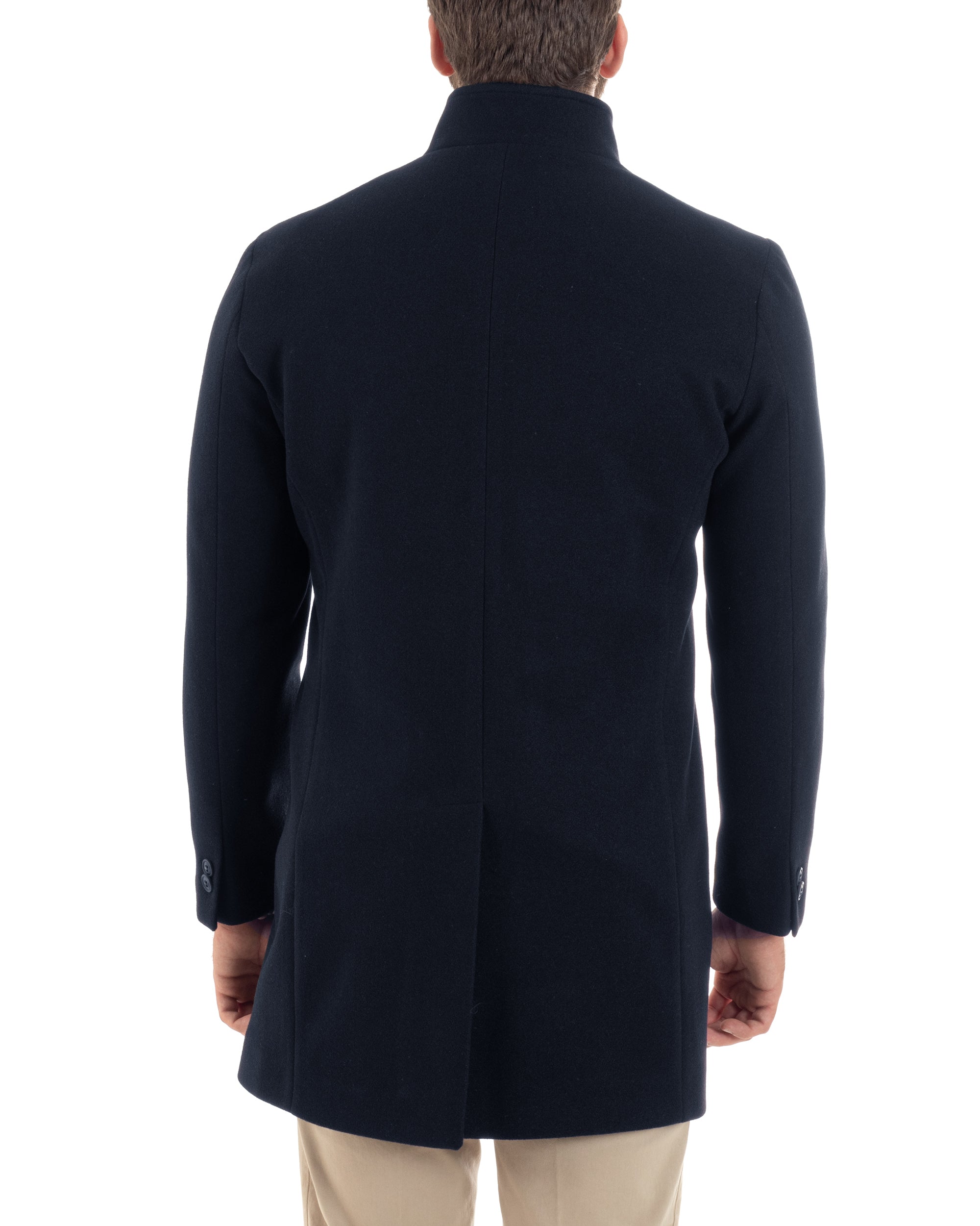 Cappotto Monopetto Uomo Con Collo Coreano Baronetto Elegante Giacca Calda Giaccone Lungo Tinta Unita Blu GIOSAL-CO1048A