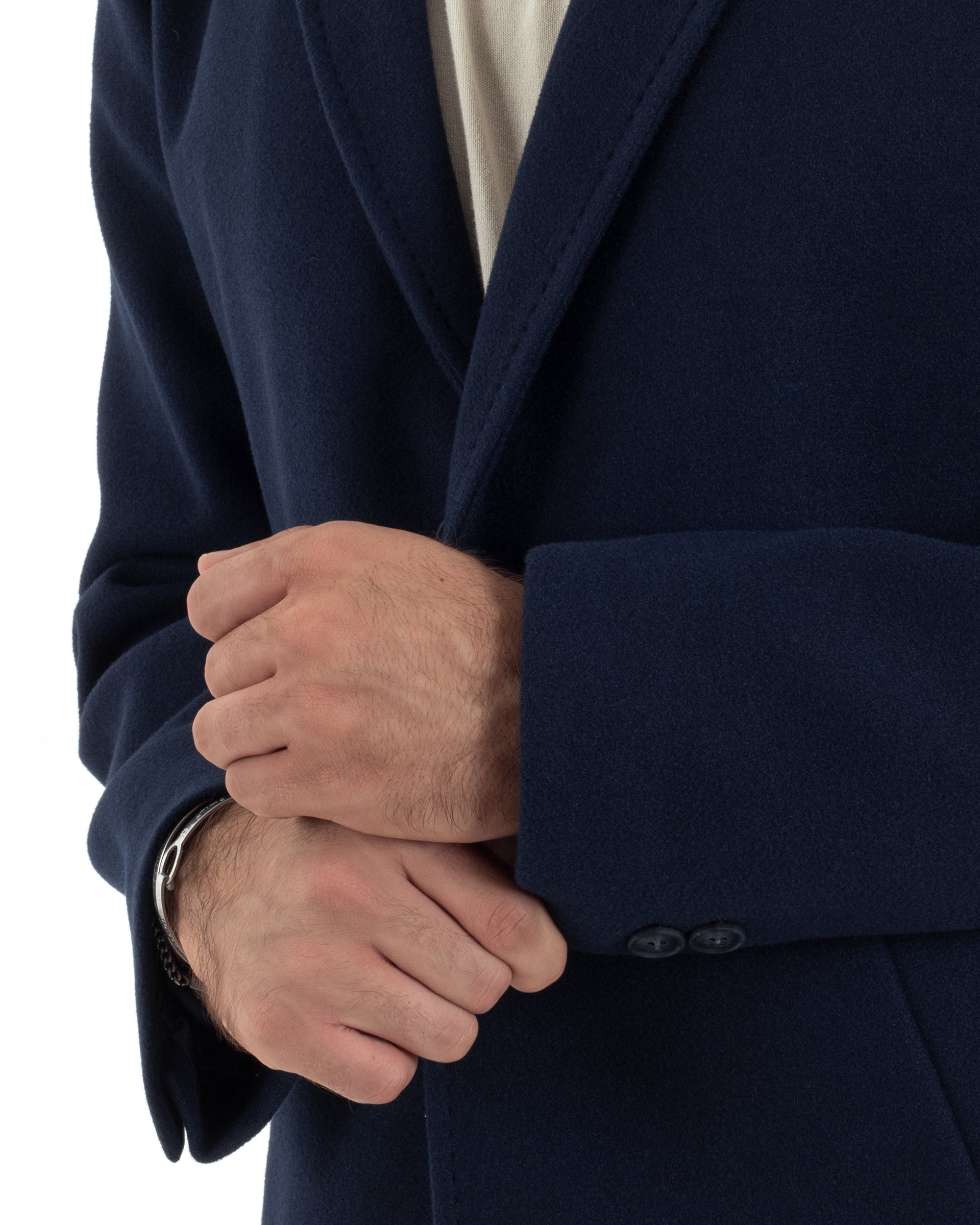 Cappotto Monopetto Uomo Sartoriale Baronetto Basic Elegante Giaccone Giacca Calda Lunga Tinta Unita Blu GIOSAL-CO1059A