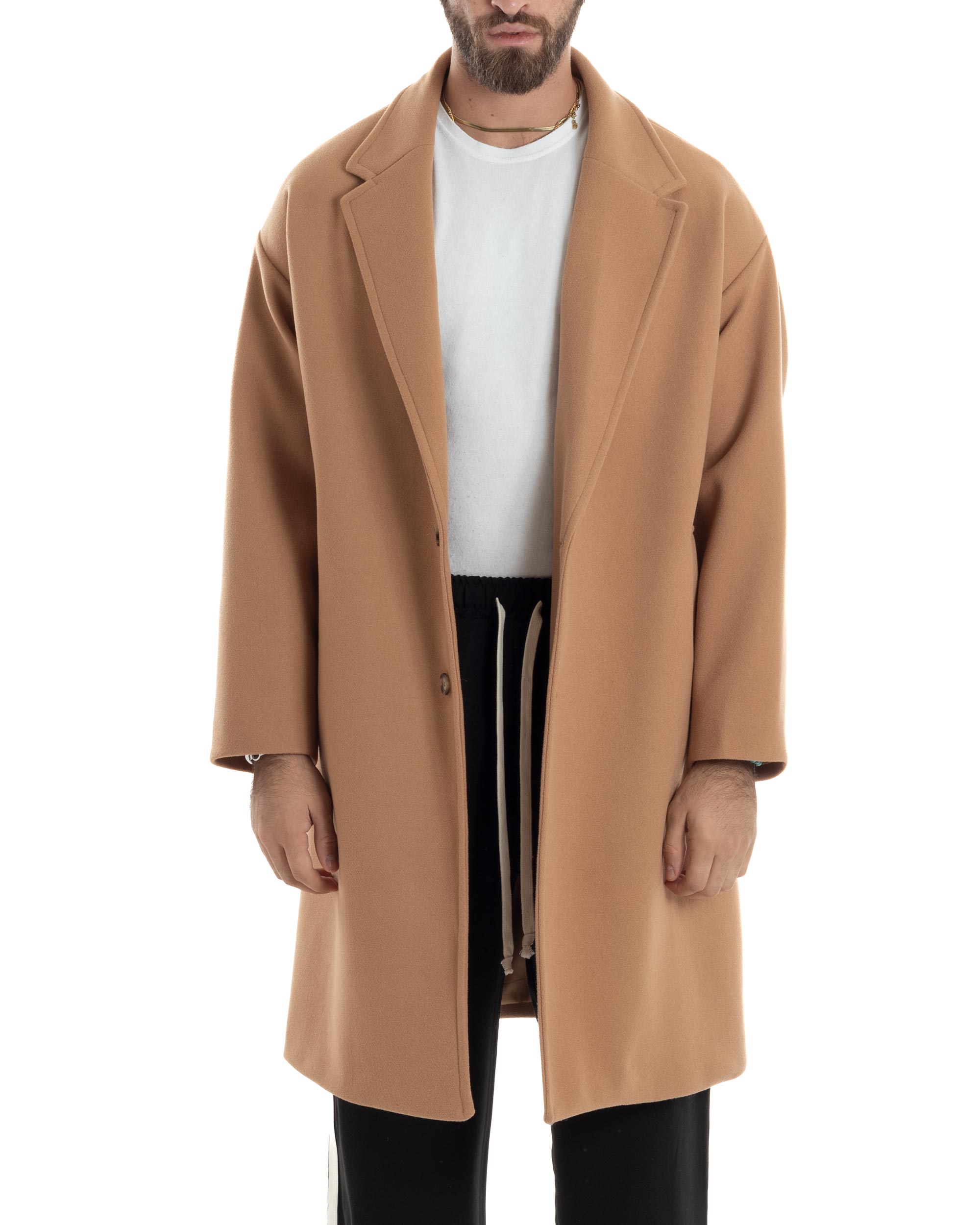 Cappotto Uomo Oversize Monopetto Maniche Raglan Collo Rever Camel CO1063A