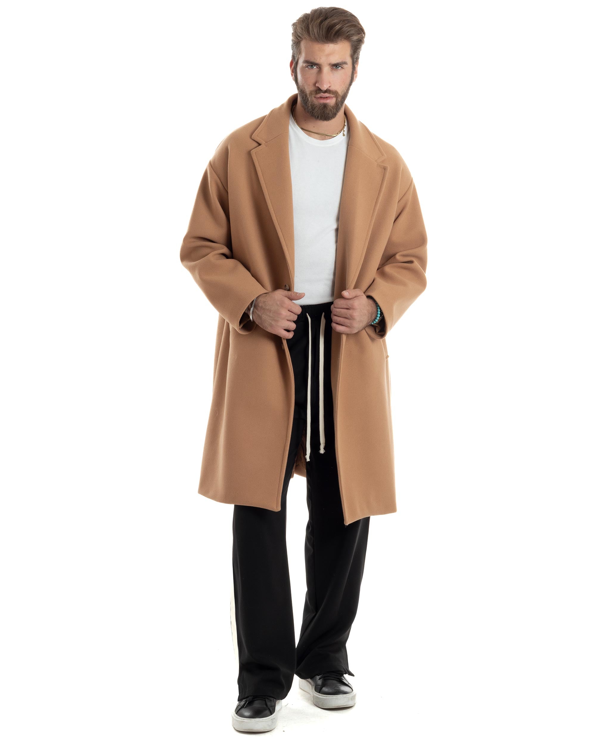 Cappotto Uomo Oversize Monopetto Maniche Raglan Collo Rever Camel CO1063A