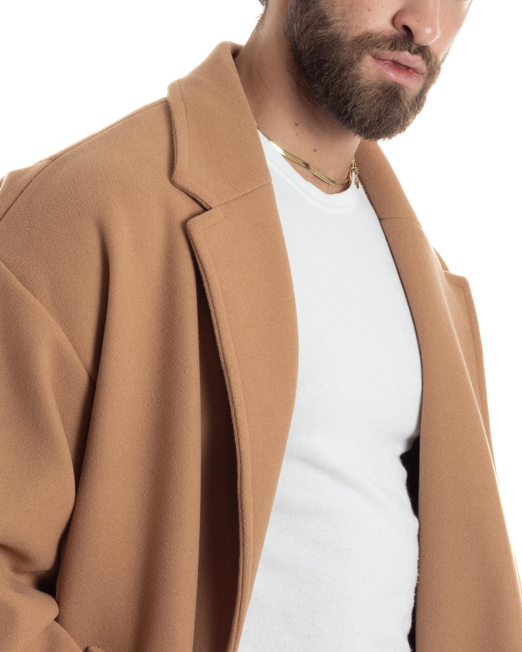 Cappotto Uomo Oversize Monopetto Maniche Raglan Collo Rever Camel CO1063A