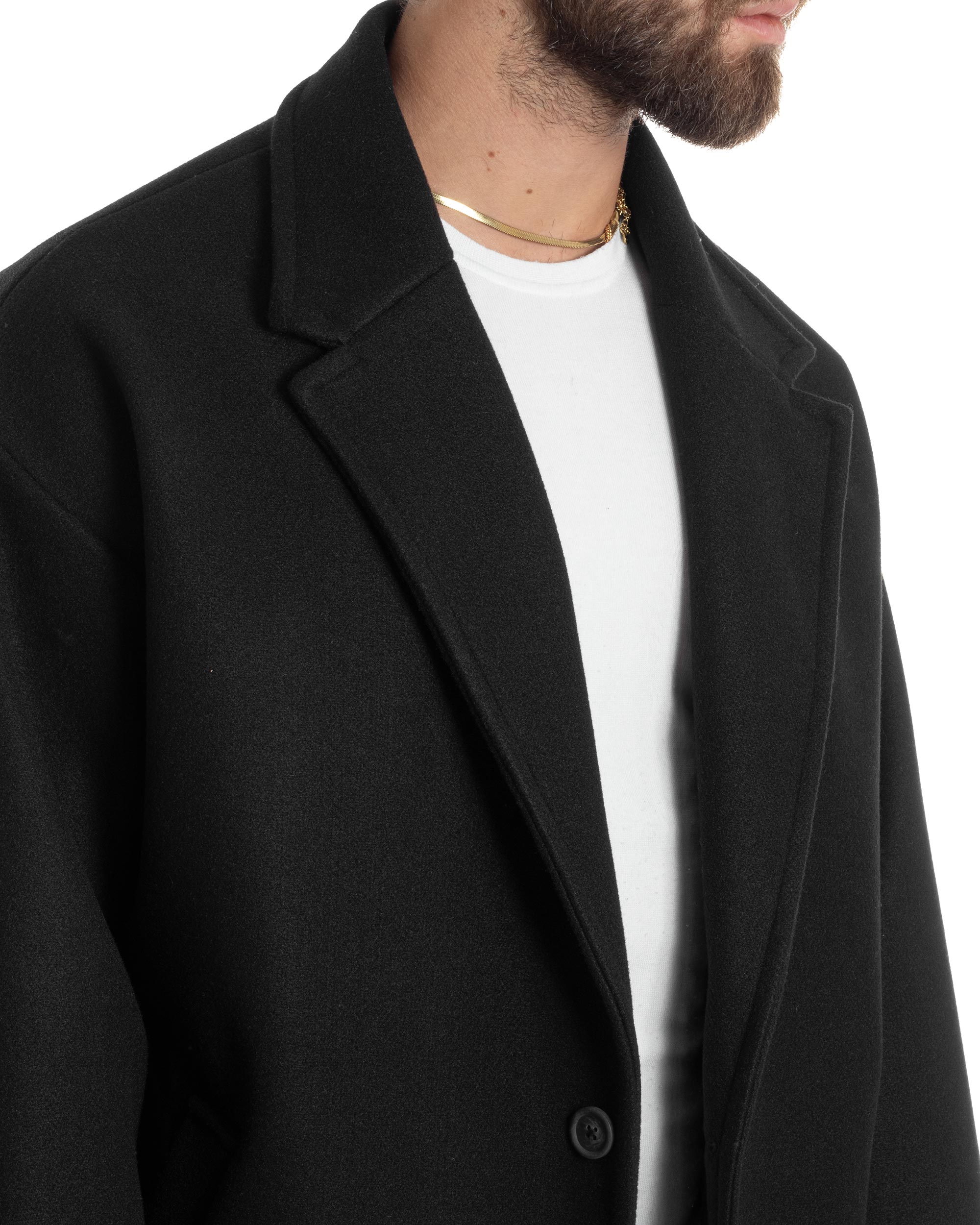 Cappotto Uomo Oversize Monopetto Maniche Raglan Collo Rever Nero CO1064A