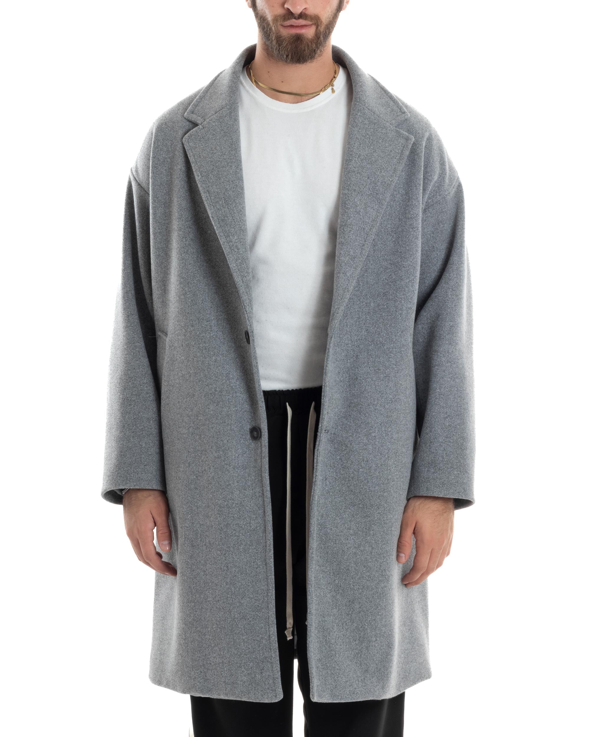 Cappotto Uomo Oversize Monopetto Maniche Raglan Collo Rever Grigio CO1065A