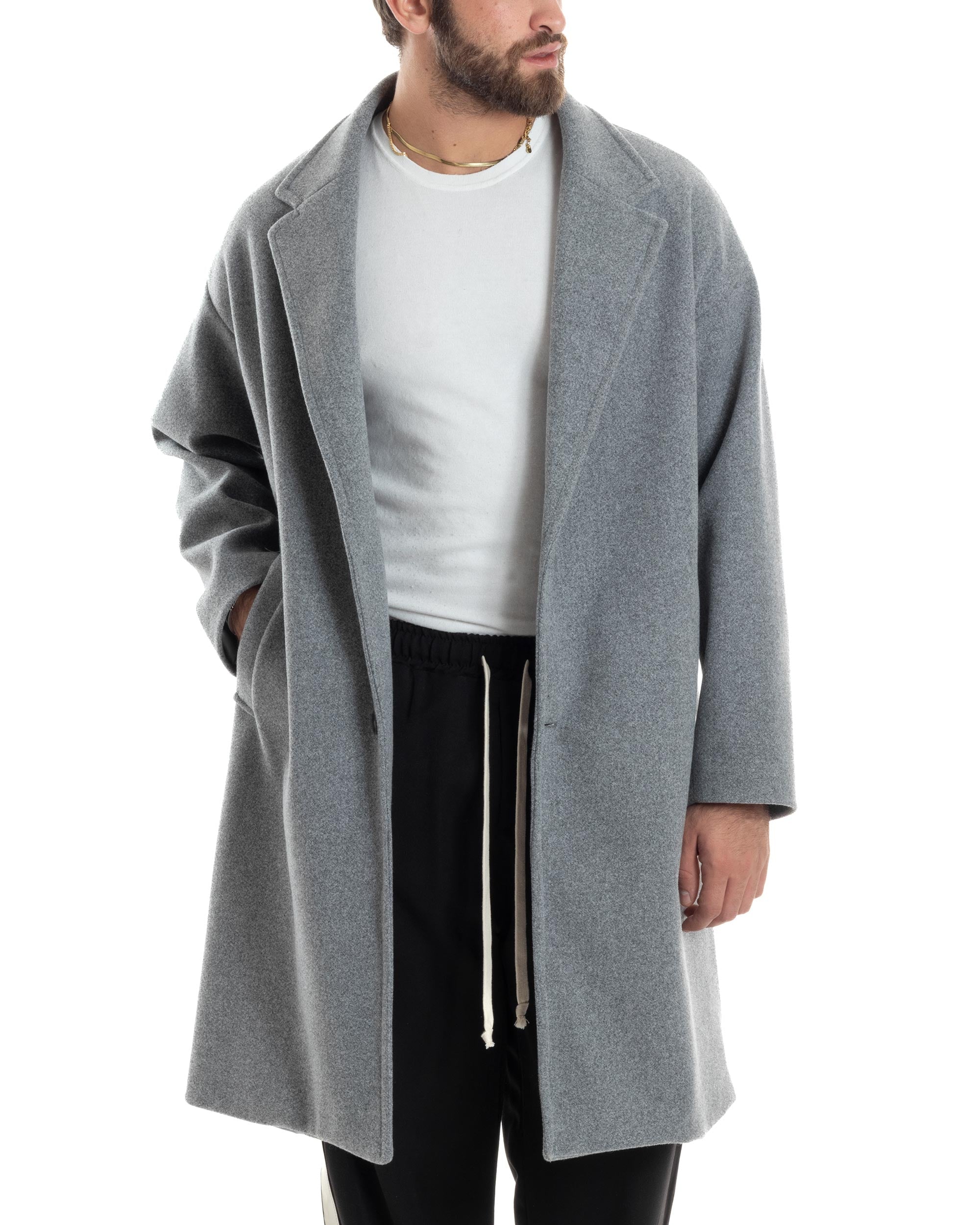 Cappotto Uomo Oversize Monopetto Maniche Raglan Collo Rever Grigio CO1065A