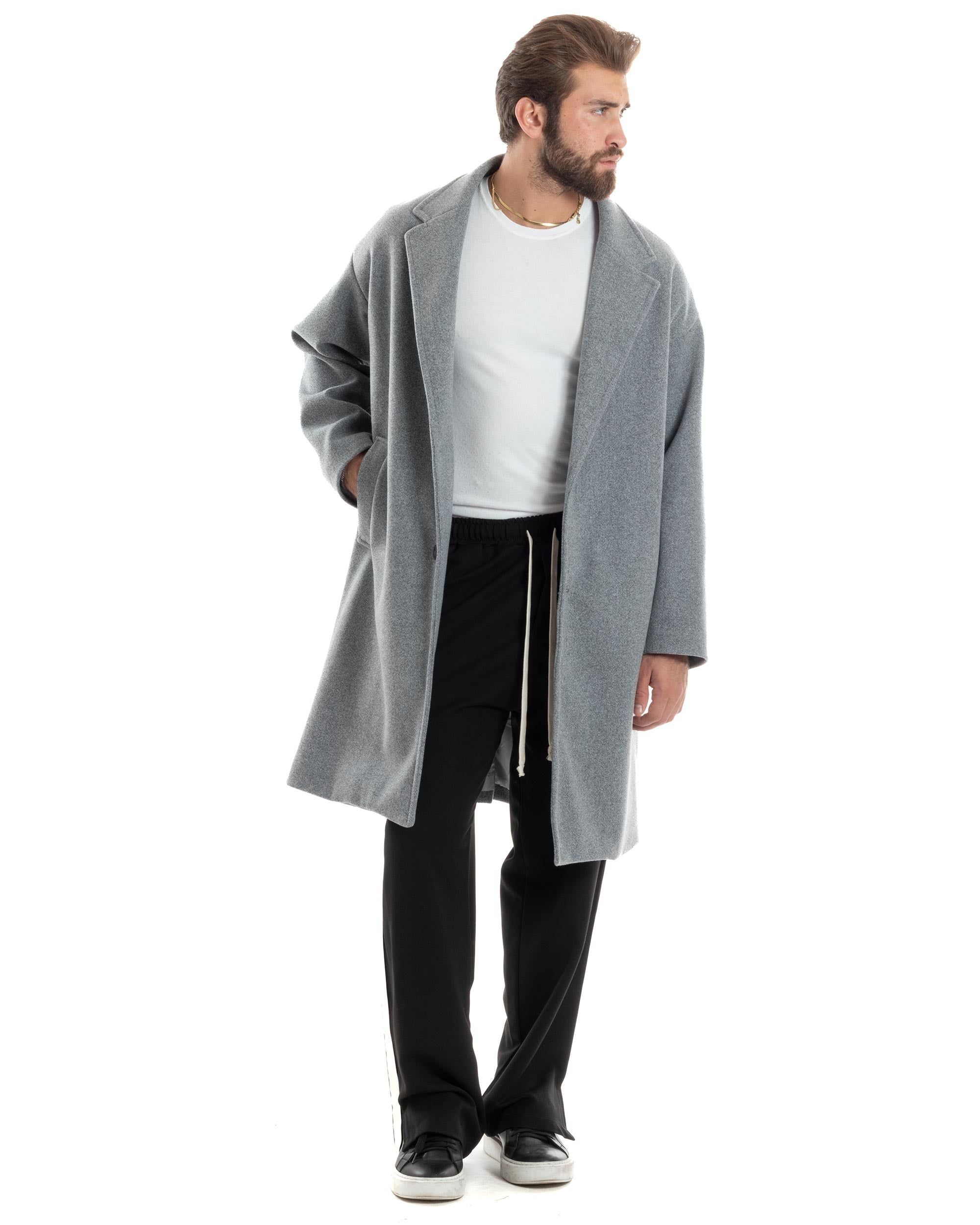 Cappotto Uomo Oversize Monopetto Maniche Raglan Collo Rever Grigio CO1065A