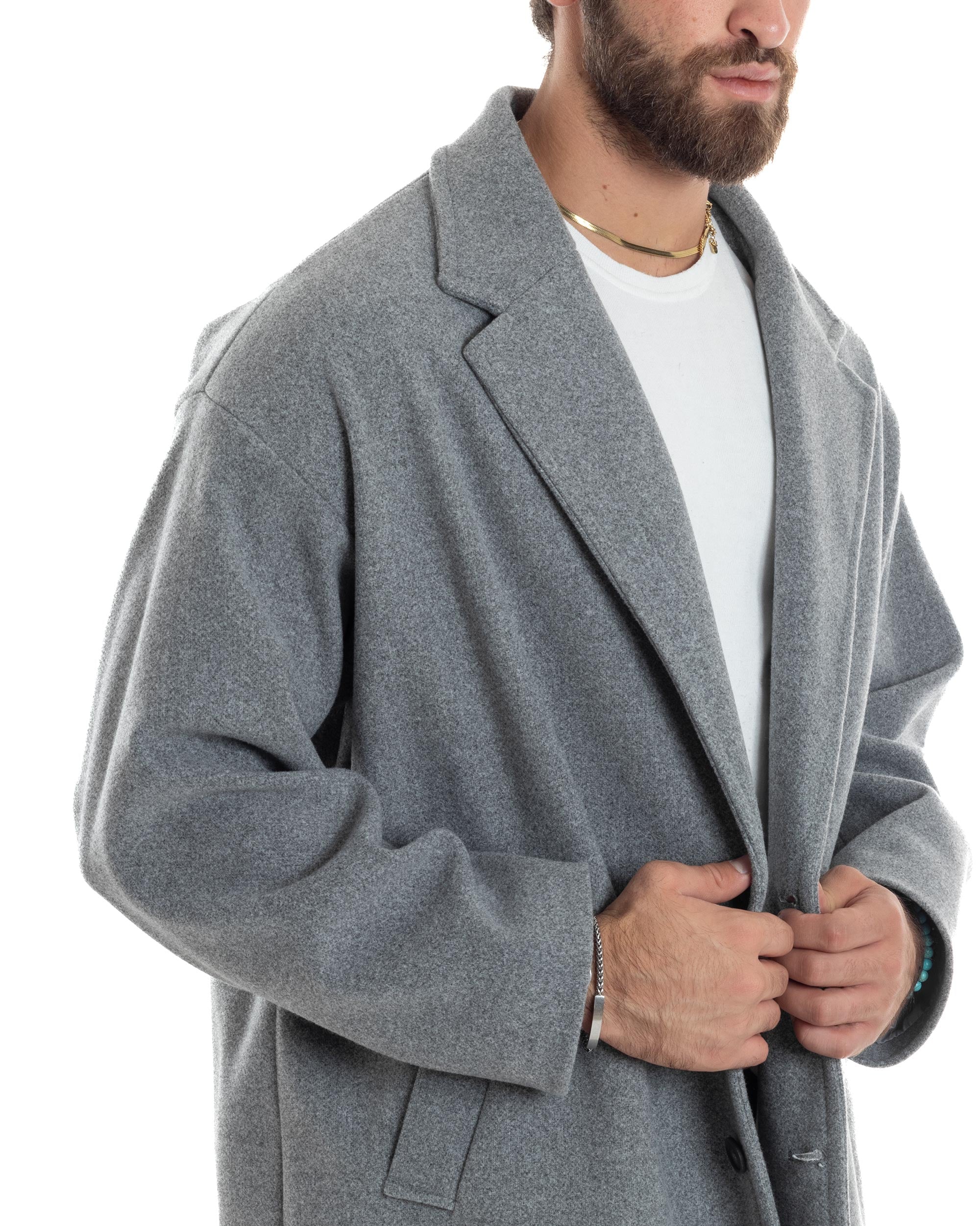 Cappotto Uomo Oversize Monopetto Maniche Raglan Collo Rever Grigio CO1065A