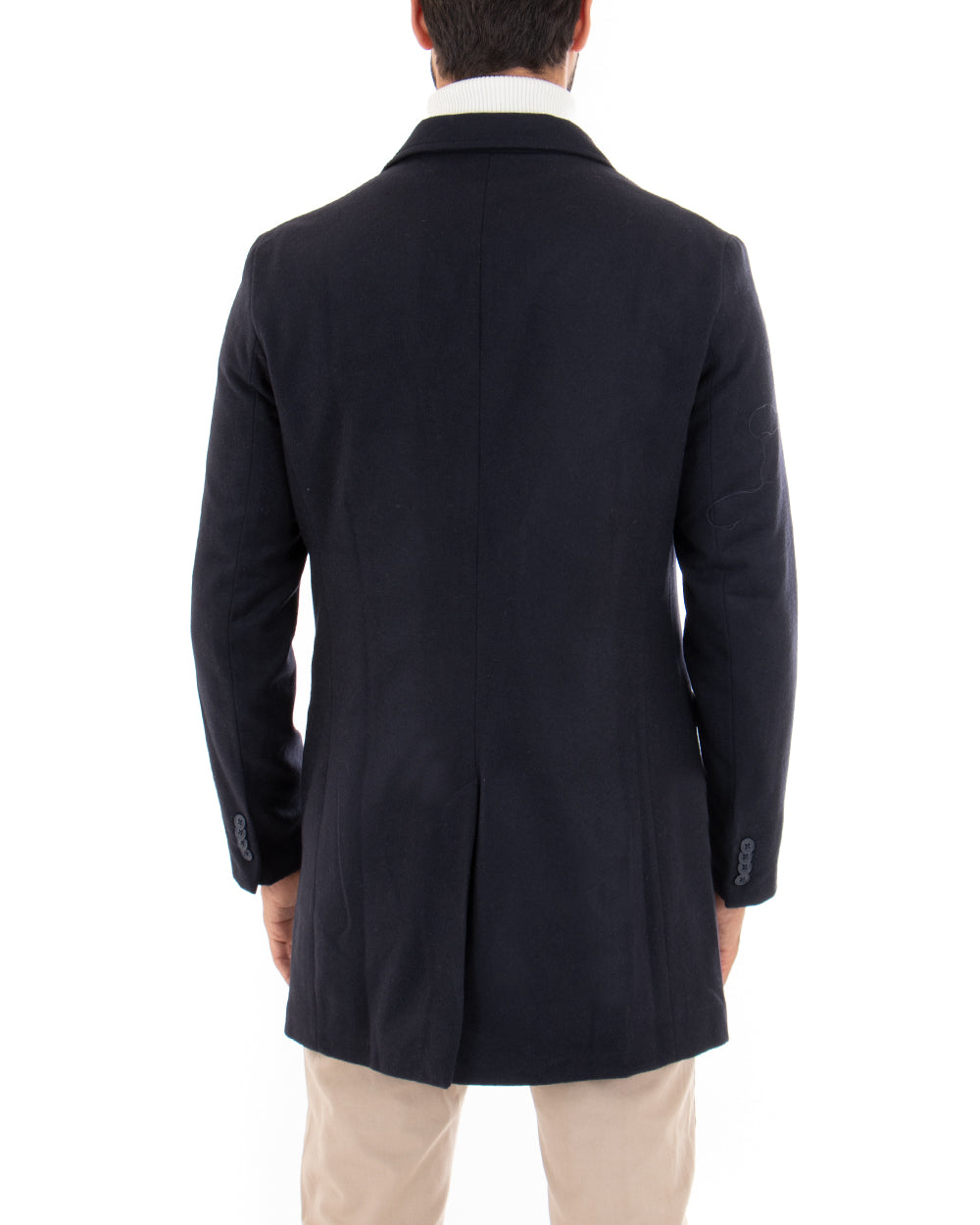 Cappotto Monopetto Uomo Giacca Colletto Rever Giaccone Tinta Unita Blu Baronetto Elegante GIOSAL-CO1069A