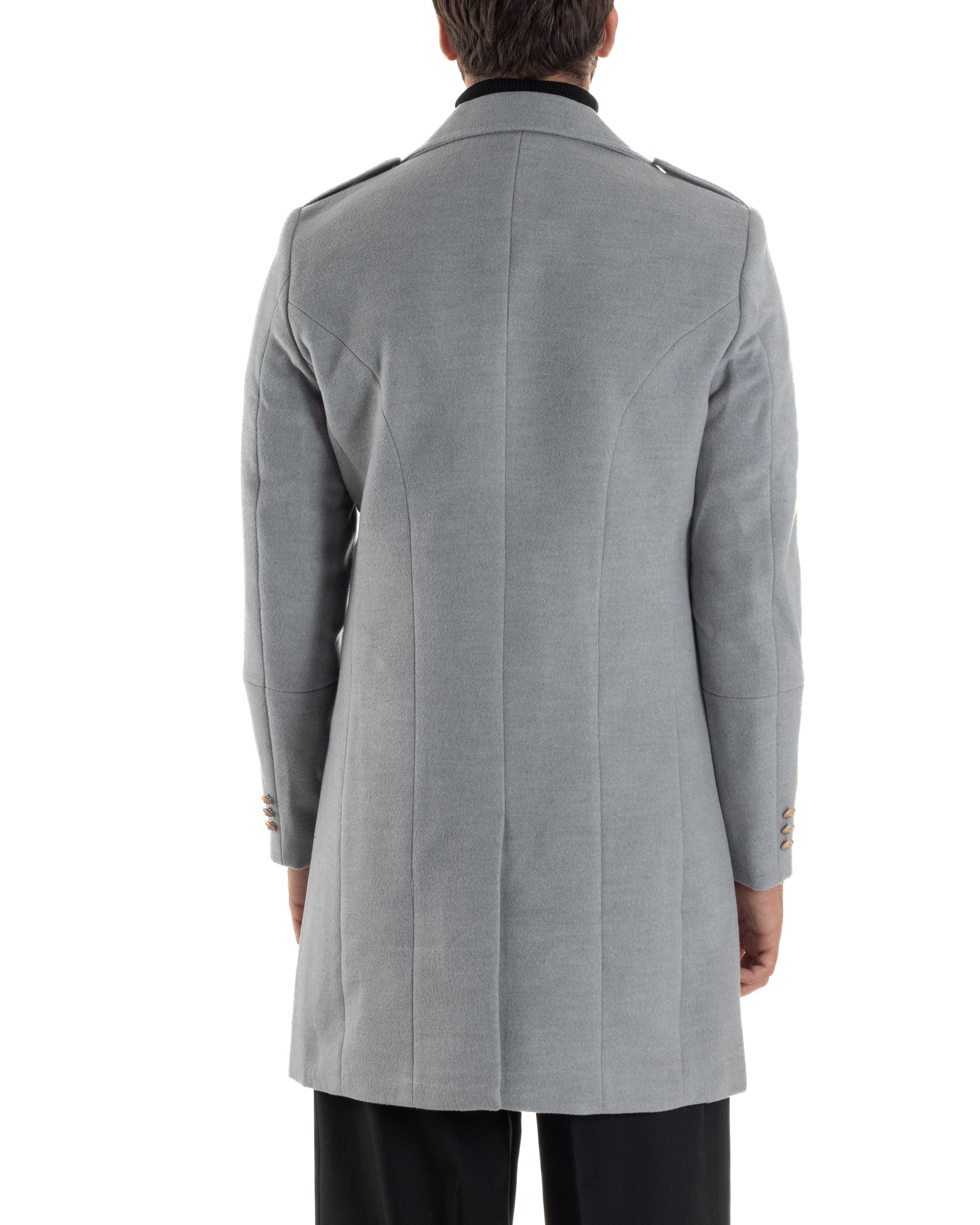 Cappotto Uomo Doppiopetto Lungo Revers A Lancia Tessuto Panno Bottoni Oro Grigio CO1078A