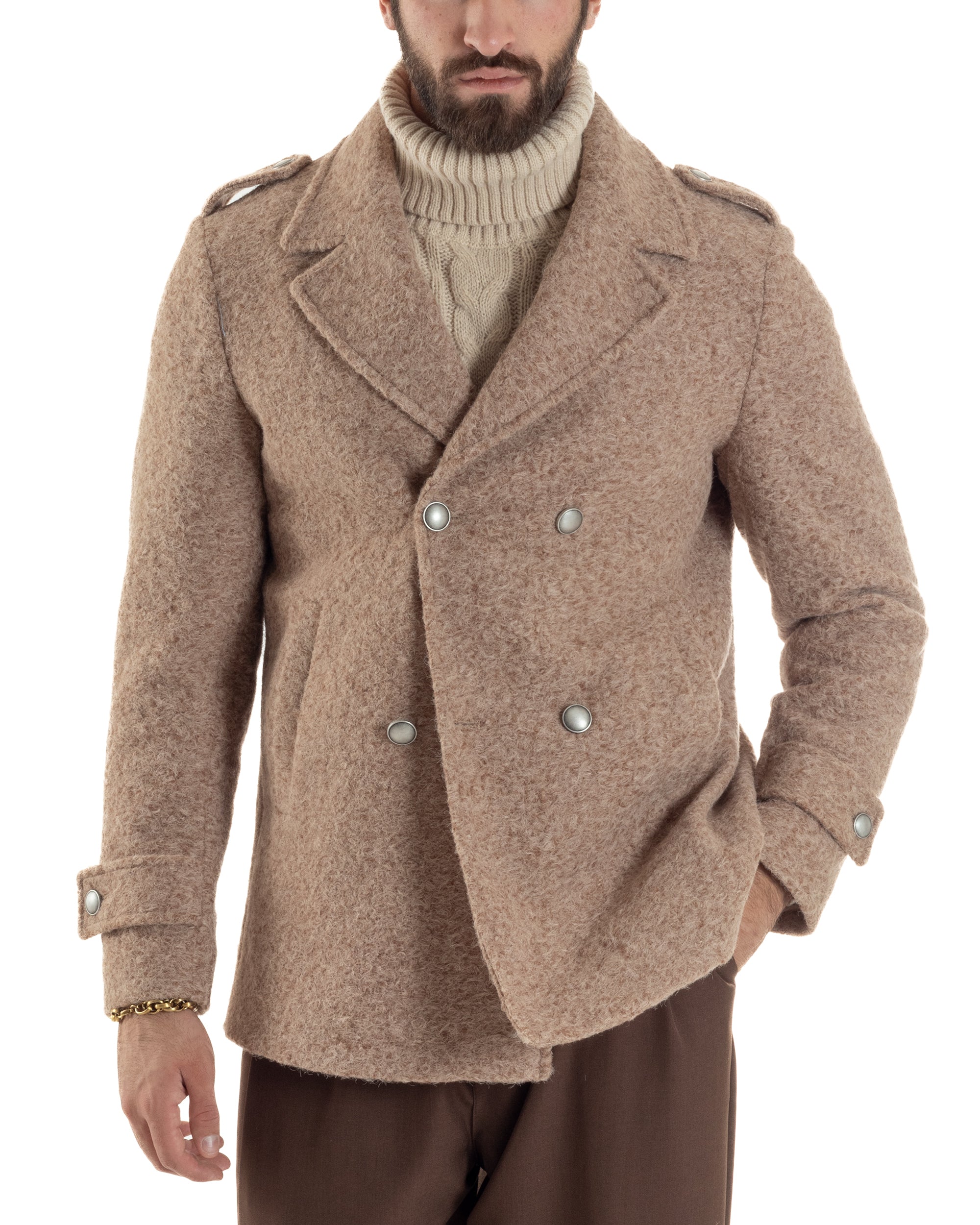 Cappotto Uomo Doppiopetto Corto Teddy Revers Camel Over-D OE1F2W5J44