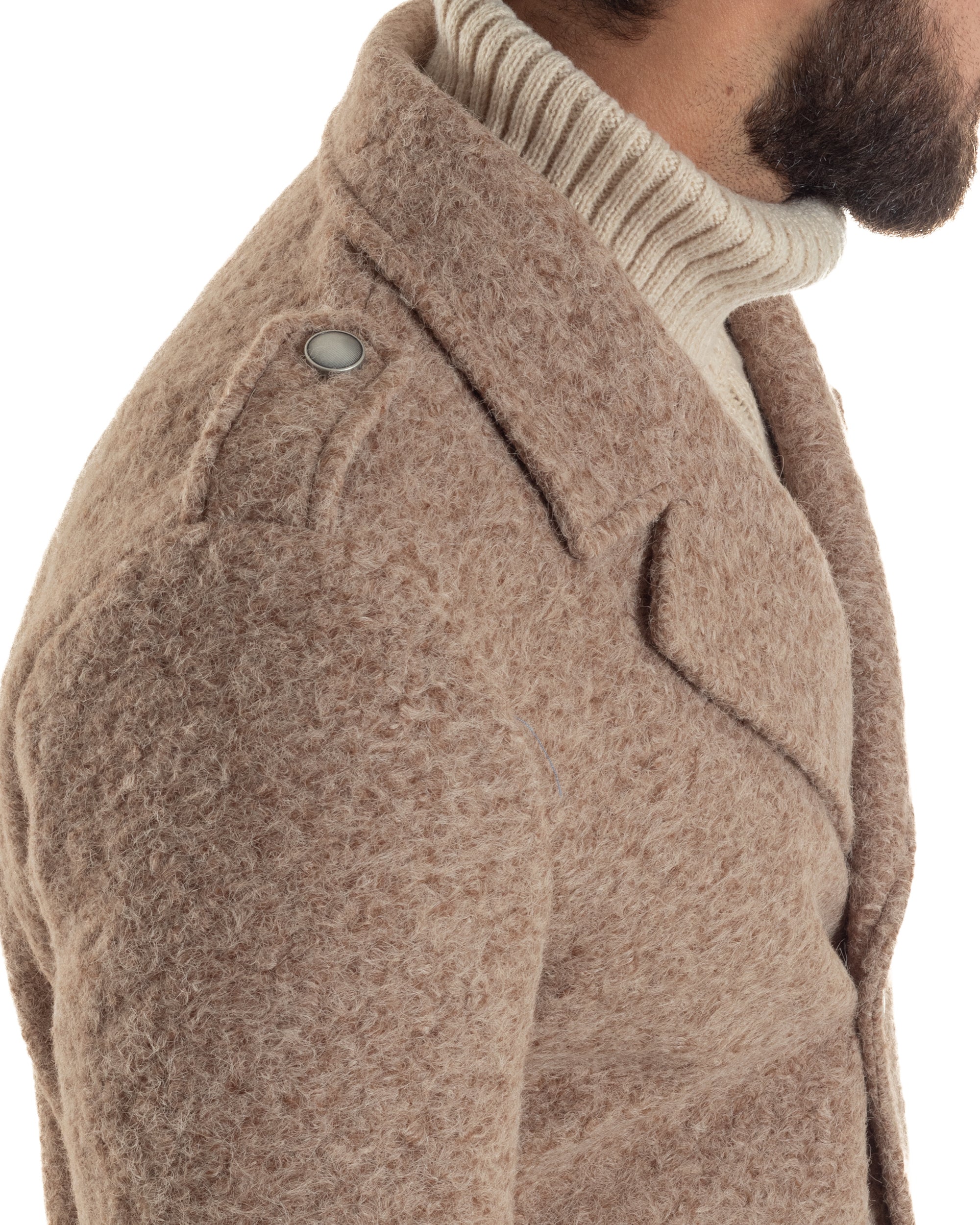 Cappotto Uomo Doppiopetto Corto Teddy Revers Camel Over-D OE1F2W5J44