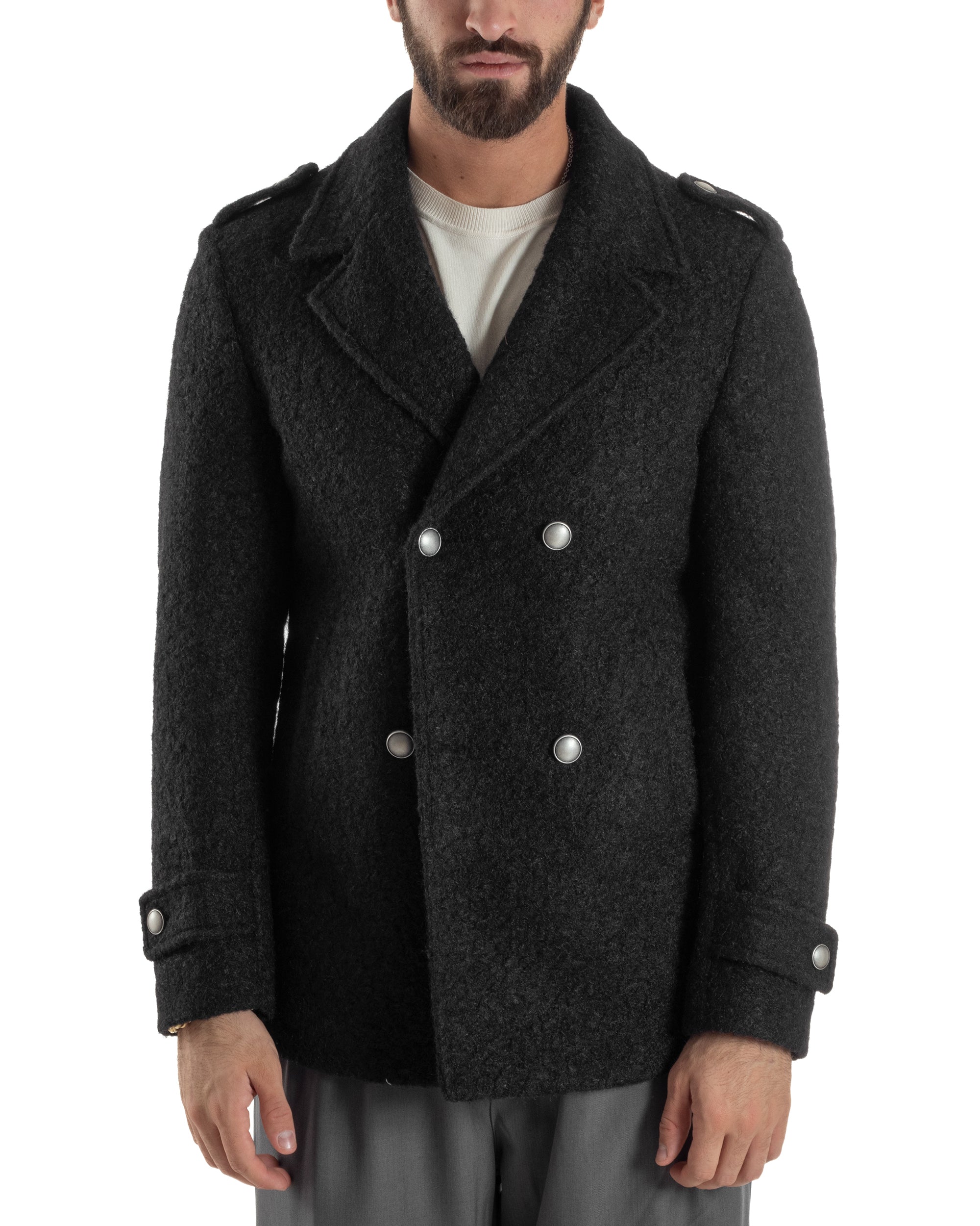 Cappotto Uomo Doppiopetto Corto Teddy Revers Nero Over-D OE1F2W5J44