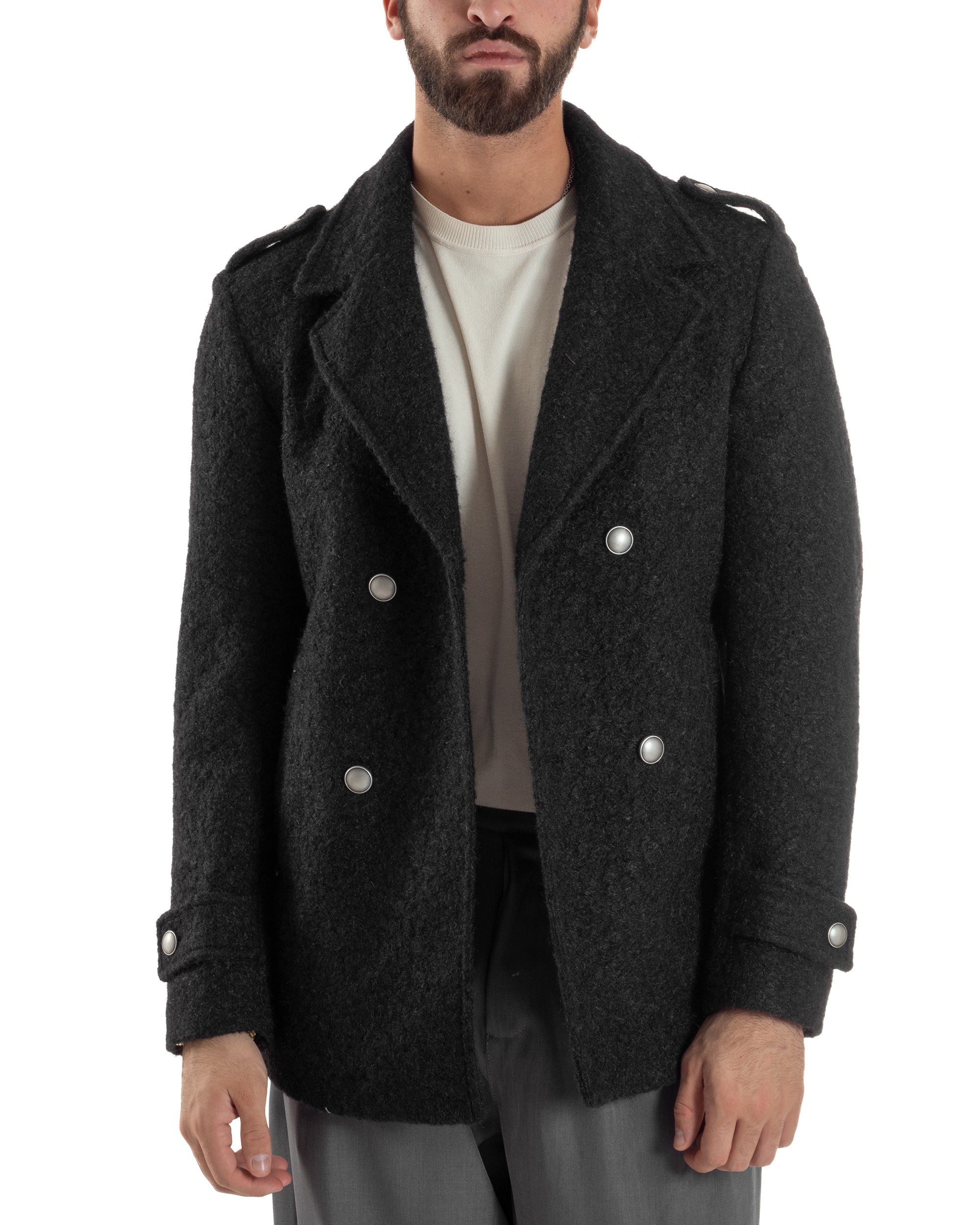 Cappotto Uomo Doppiopetto Corto Teddy Revers Nero Over-D OE1F2W5J44