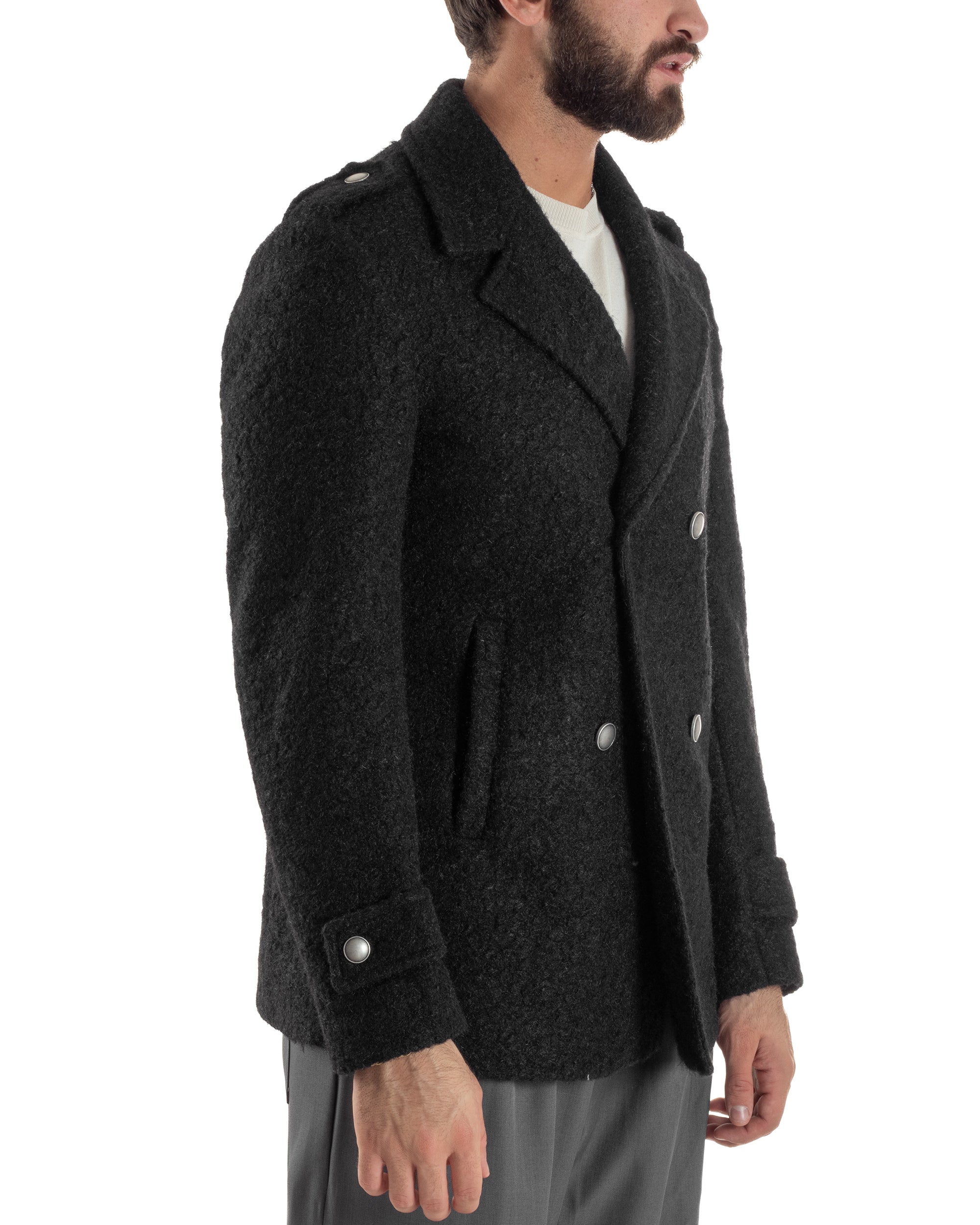 Cappotto Uomo Doppiopetto Corto Teddy Revers Nero Over-D OE1F2W5J44