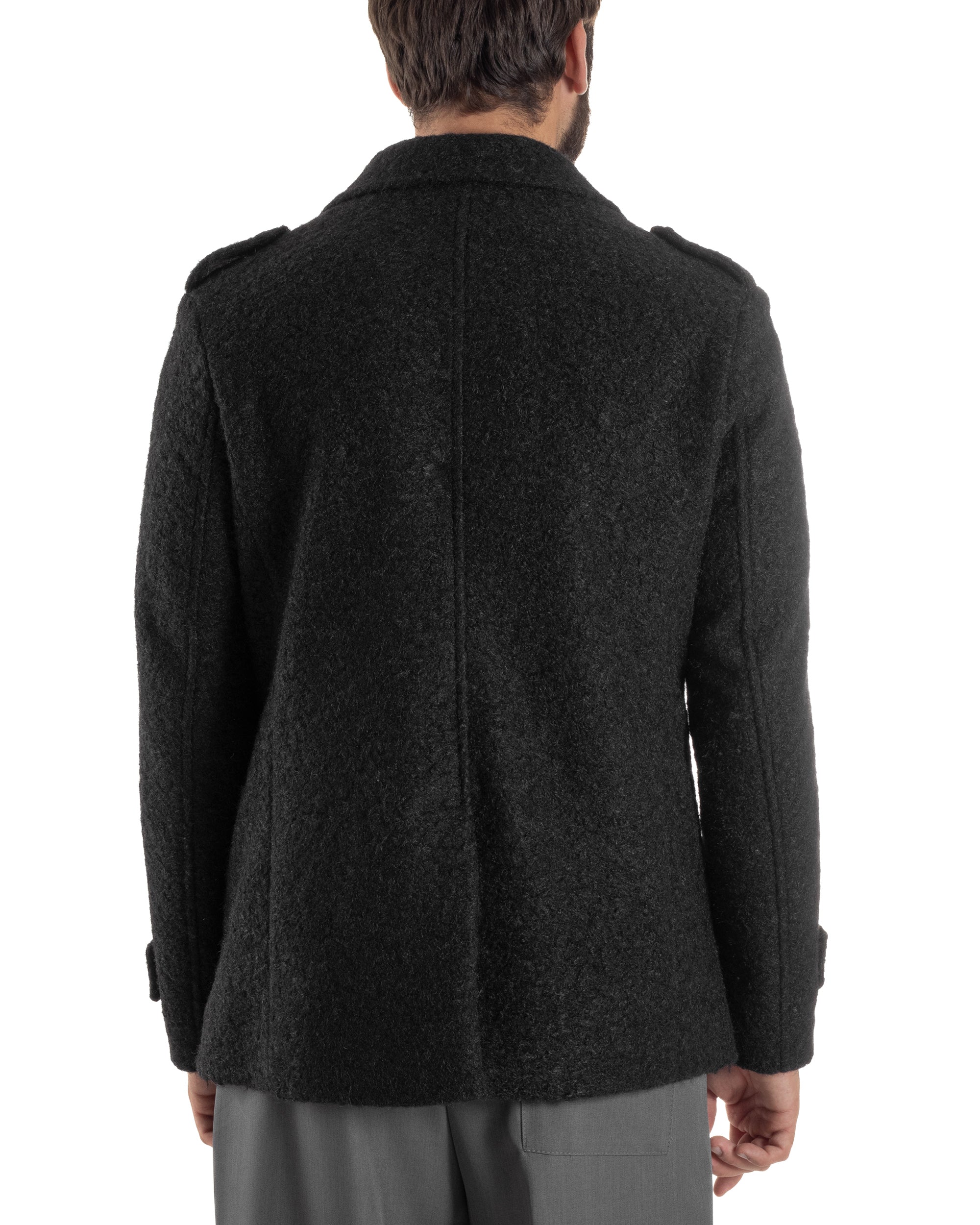 Cappotto Uomo Doppiopetto Corto Teddy Revers Nero Over-D OE1F2W5J44