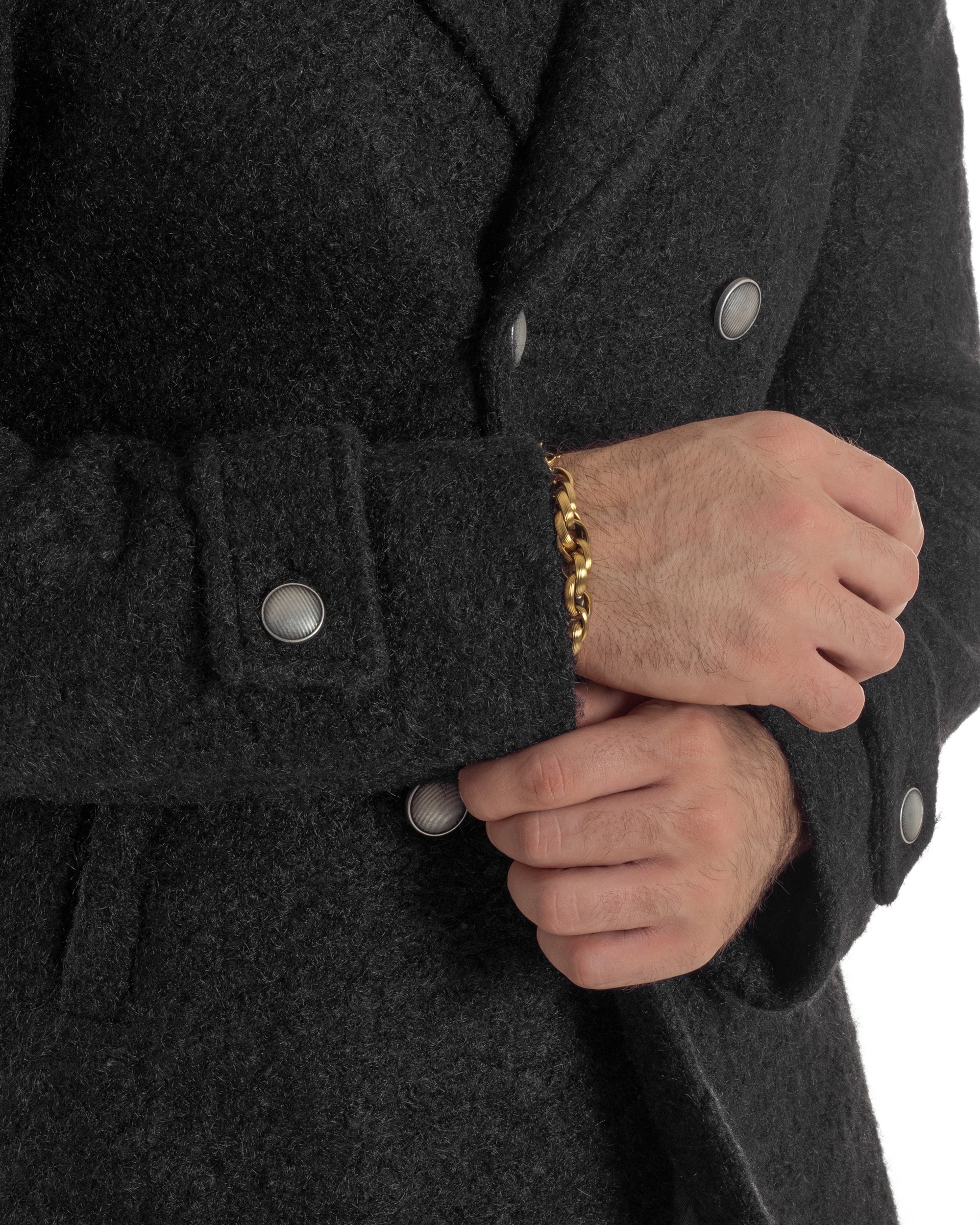 Cappotto Uomo Doppiopetto Corto Teddy Revers Nero Over-D OE1F2W5J44