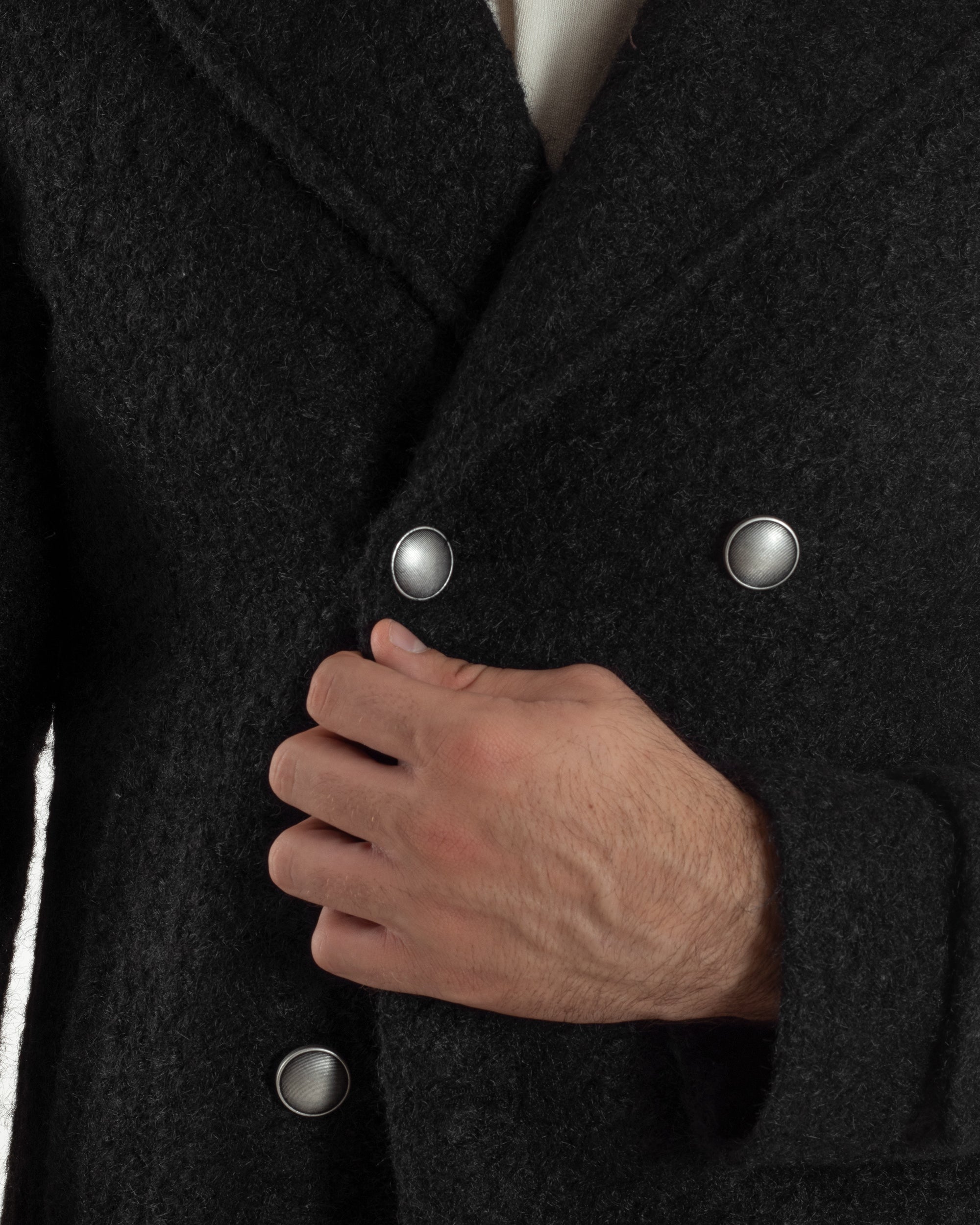 Cappotto Uomo Doppiopetto Corto Teddy Revers Nero Over-D OE1F2W5J44