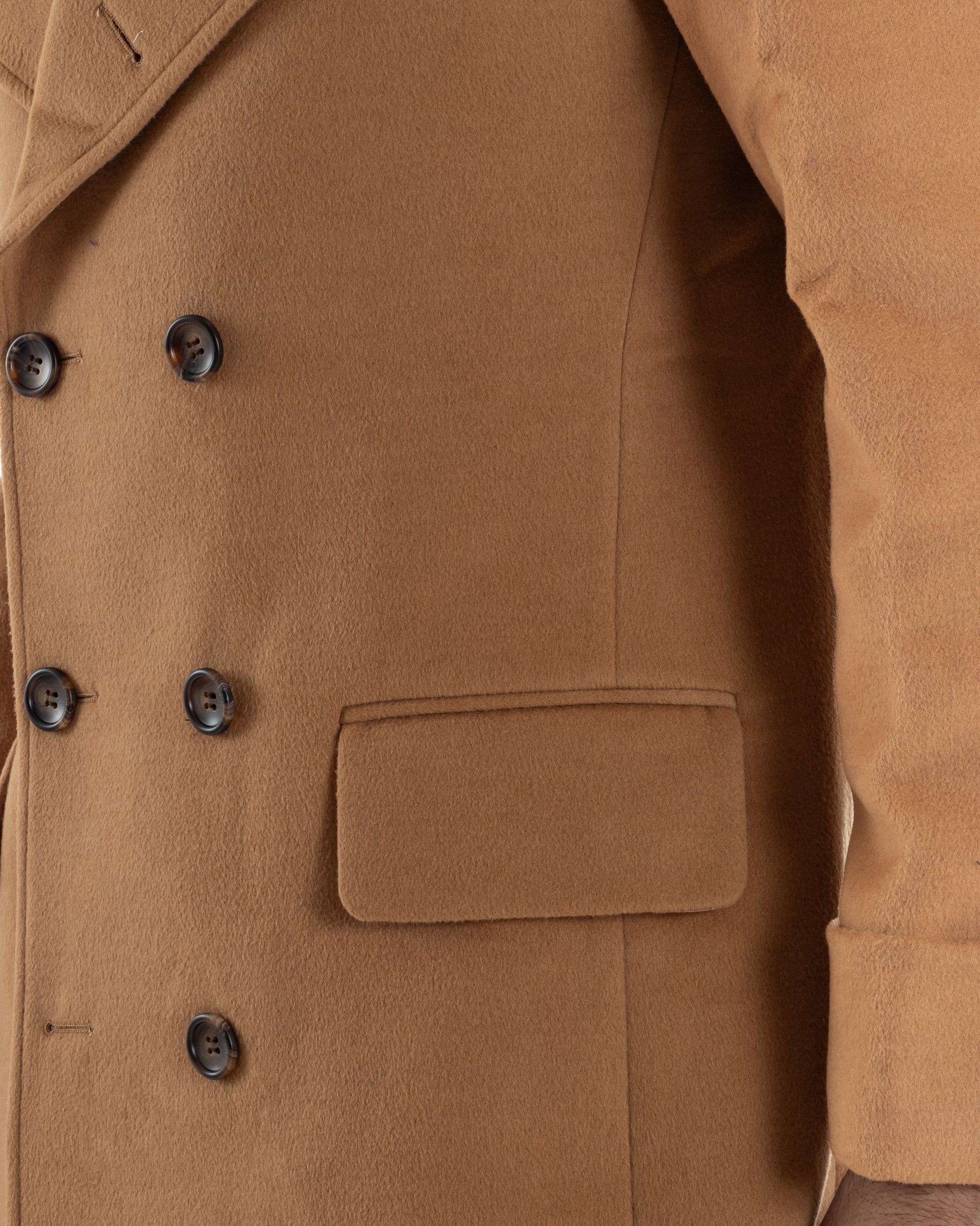 Cappotto Uomo Doppiopetto Lungo Revers A Lancia Tessuto Panno Tinta Unita Camel CO1086A