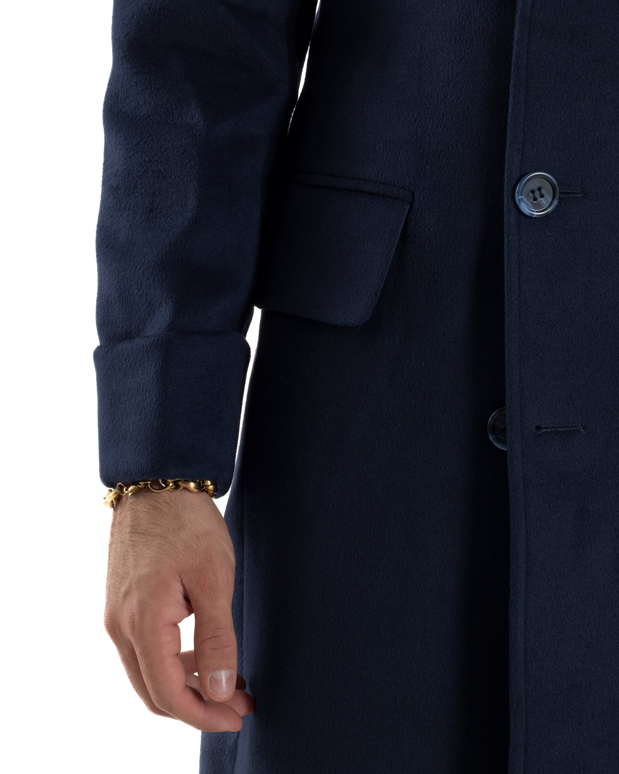 Cappotto Uomo Doppiopetto Lungo Revers A Lancia Tessuto Panno Tinta Unita Blu CO1087A