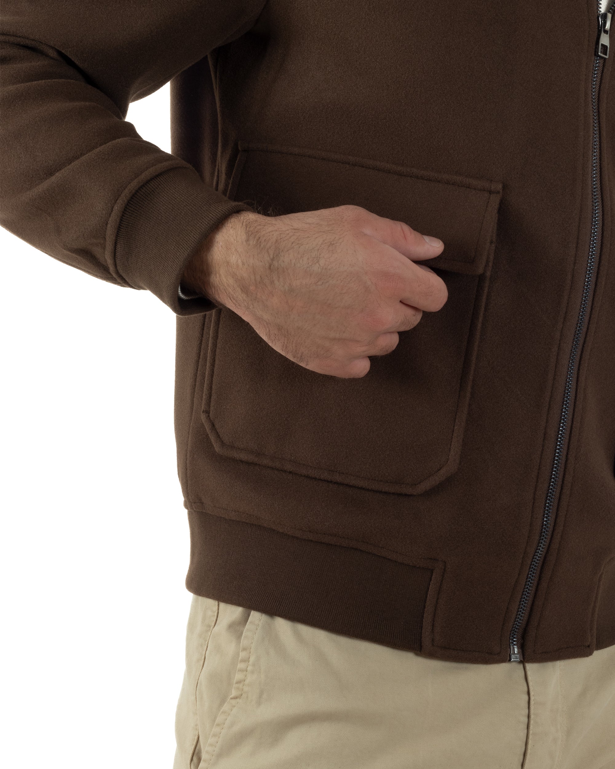 Giubbotto Uomo Zip Colletto Bomber Panno Marrone G3380A