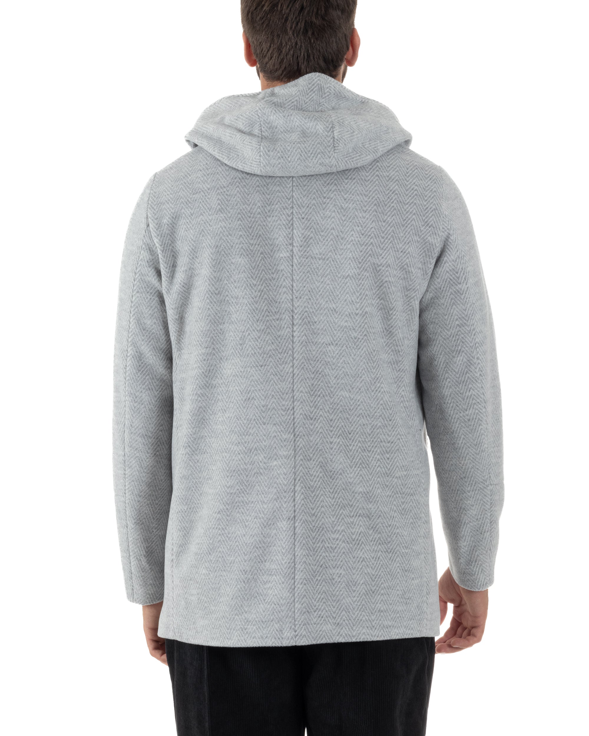 Cappotto Uomo Panno Spigato Cappuccio Zip Grigio BlackSunday CO1092A