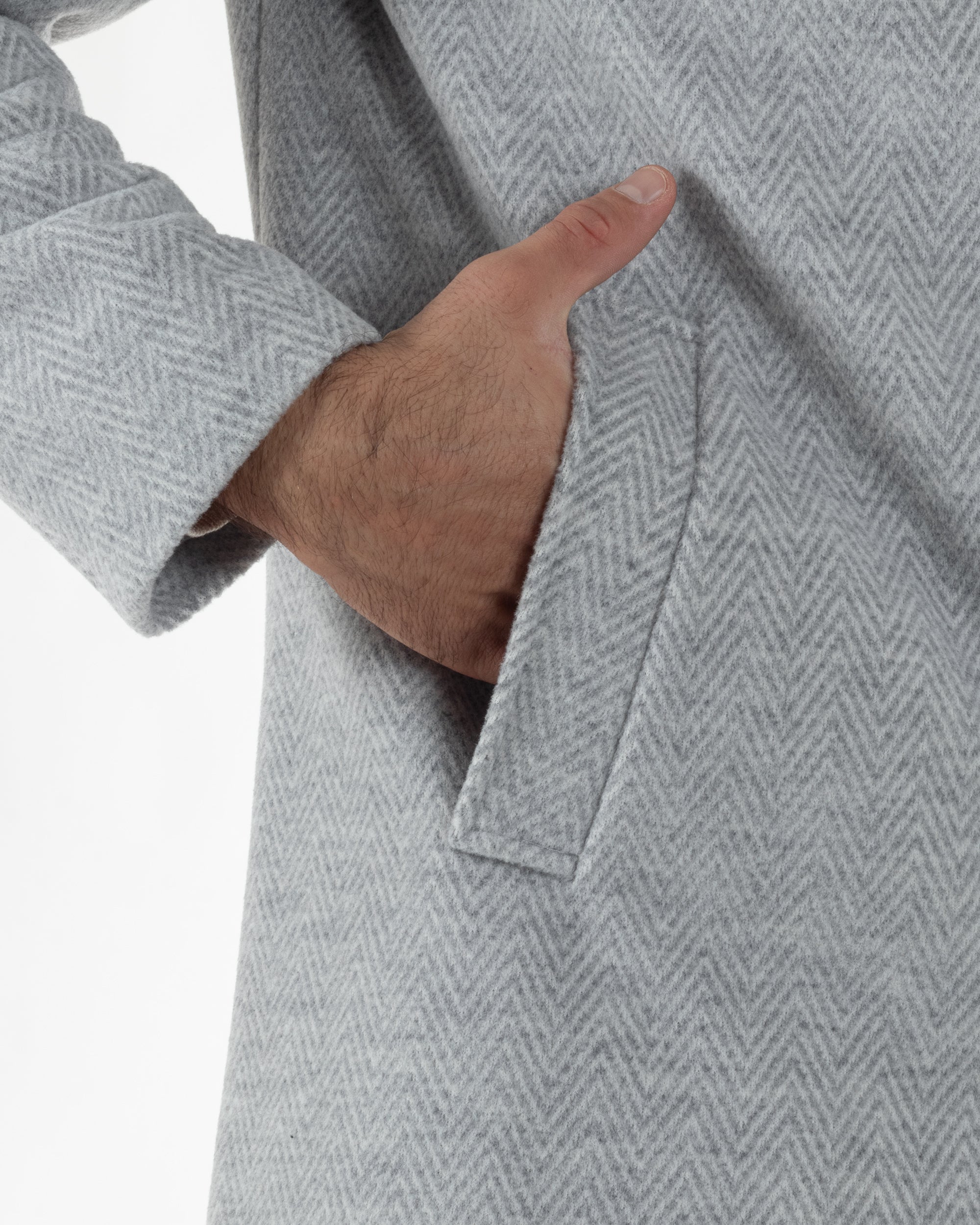 Cappotto Uomo Panno Spigato Cappuccio Zip Grigio BlackSunday CO1092A