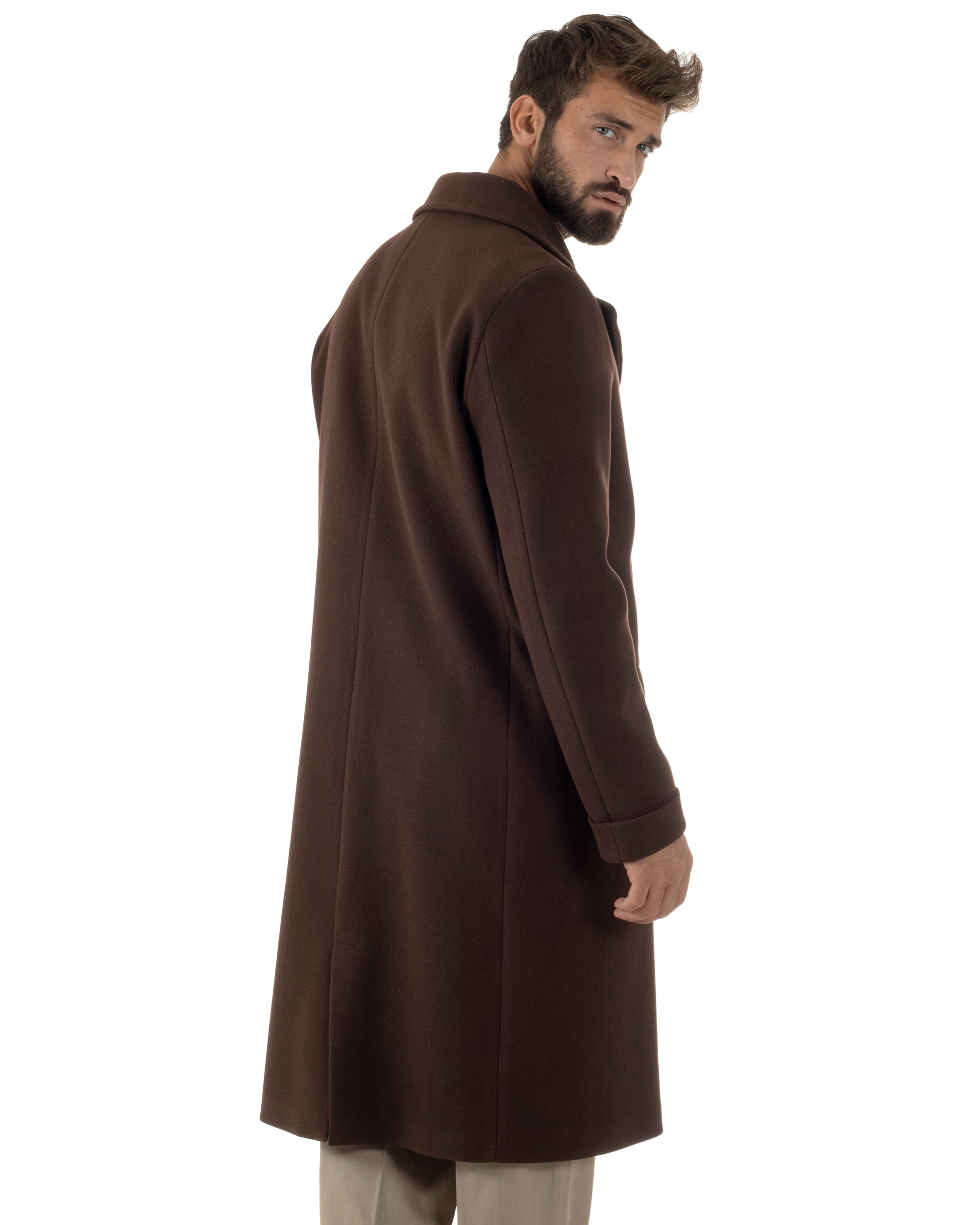 Cappotto Doppiopetto Uomo Oversize Giaccone Lungo Revers Ampi Marrone CO1093A