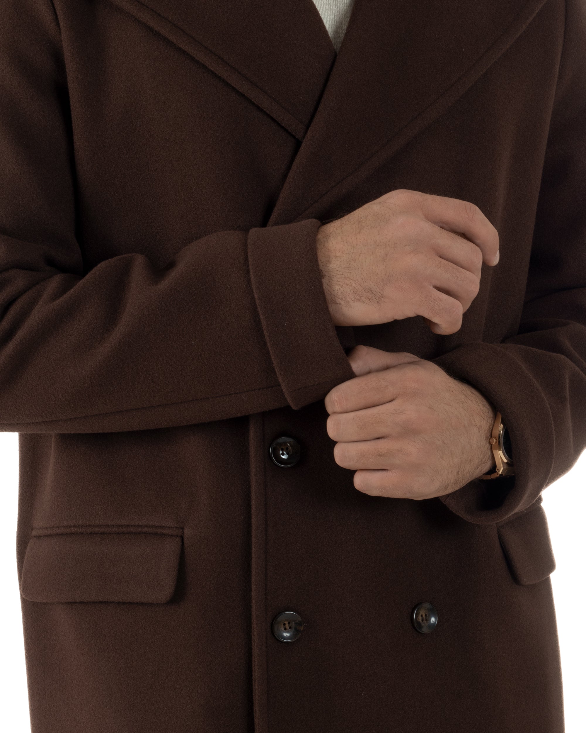 Cappotto Doppiopetto Uomo Oversize Giaccone Lungo Revers Ampi Marrone CO1093A