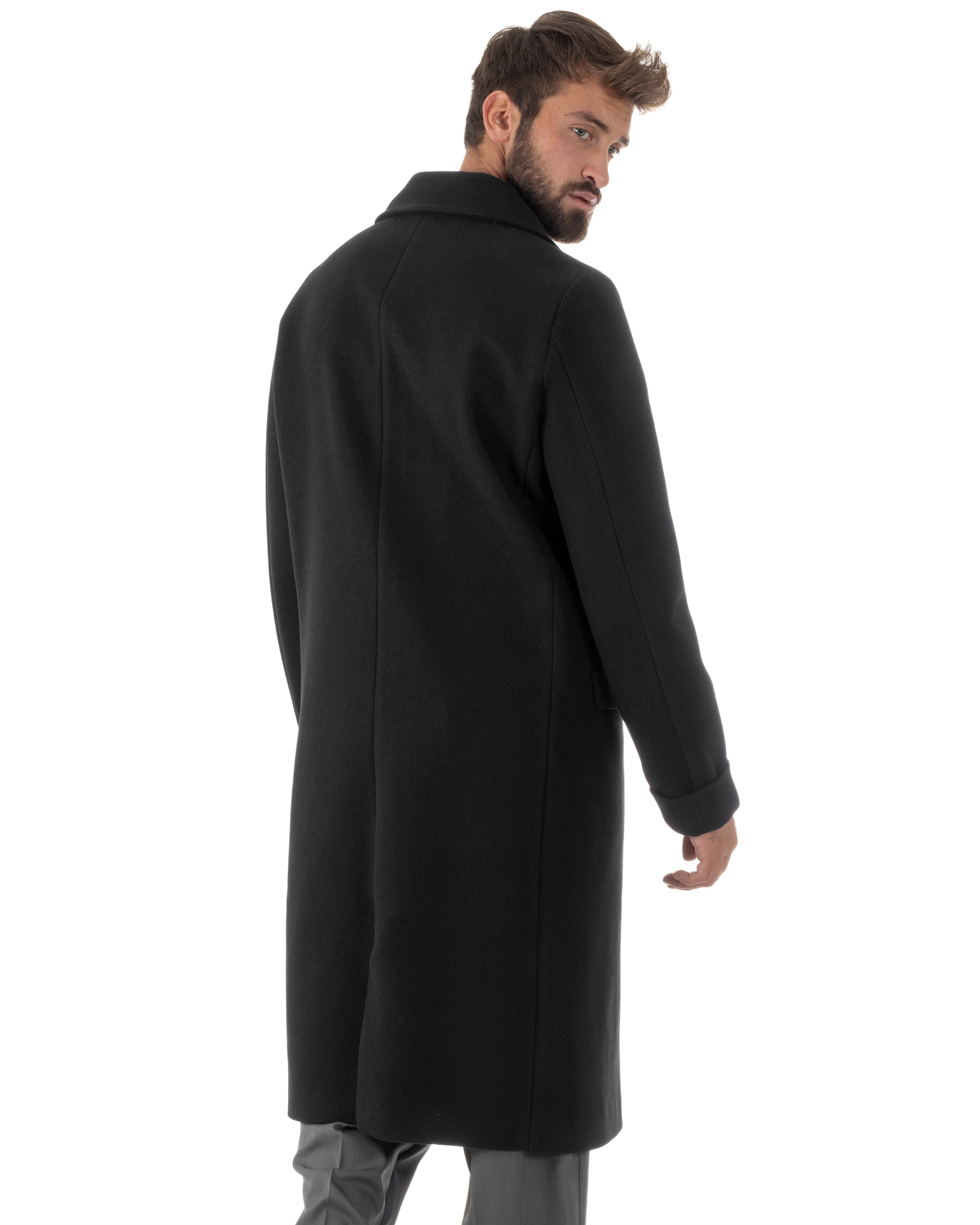 Cappotto Doppiopetto Uomo Oversize Giaccone Lungo Revers Ampi Nero CO1094A