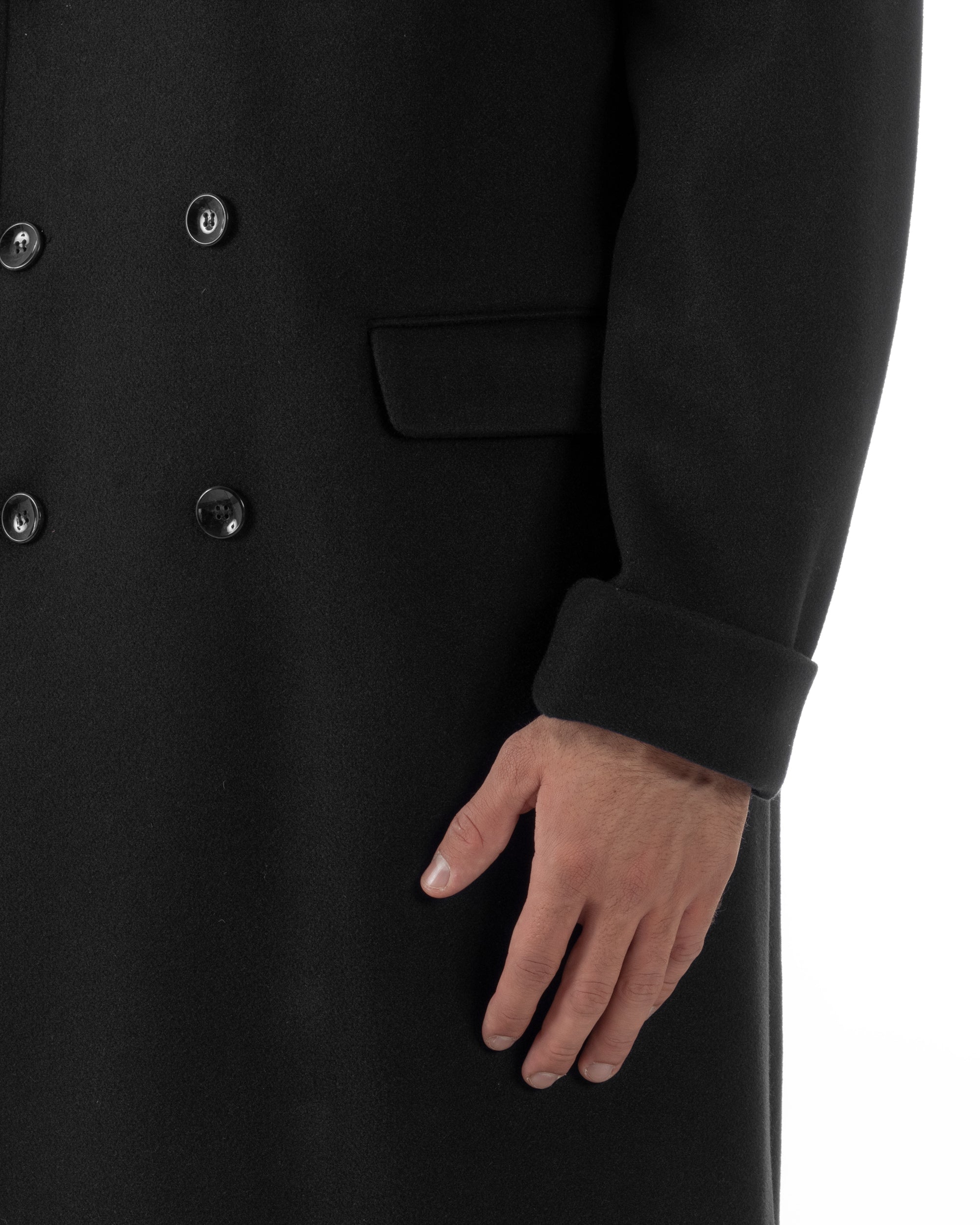 Cappotto Doppiopetto Uomo Oversize Giaccone Lungo Revers Ampi Nero CO1094A
