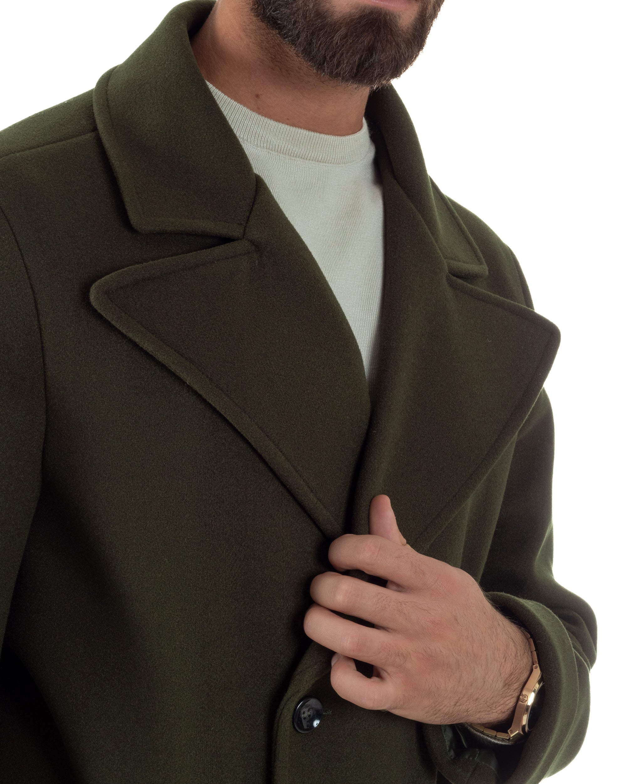 Cappotto Doppiopetto Uomo Oversize Giaccone Lungo Revers Ampi Verde CO1095A