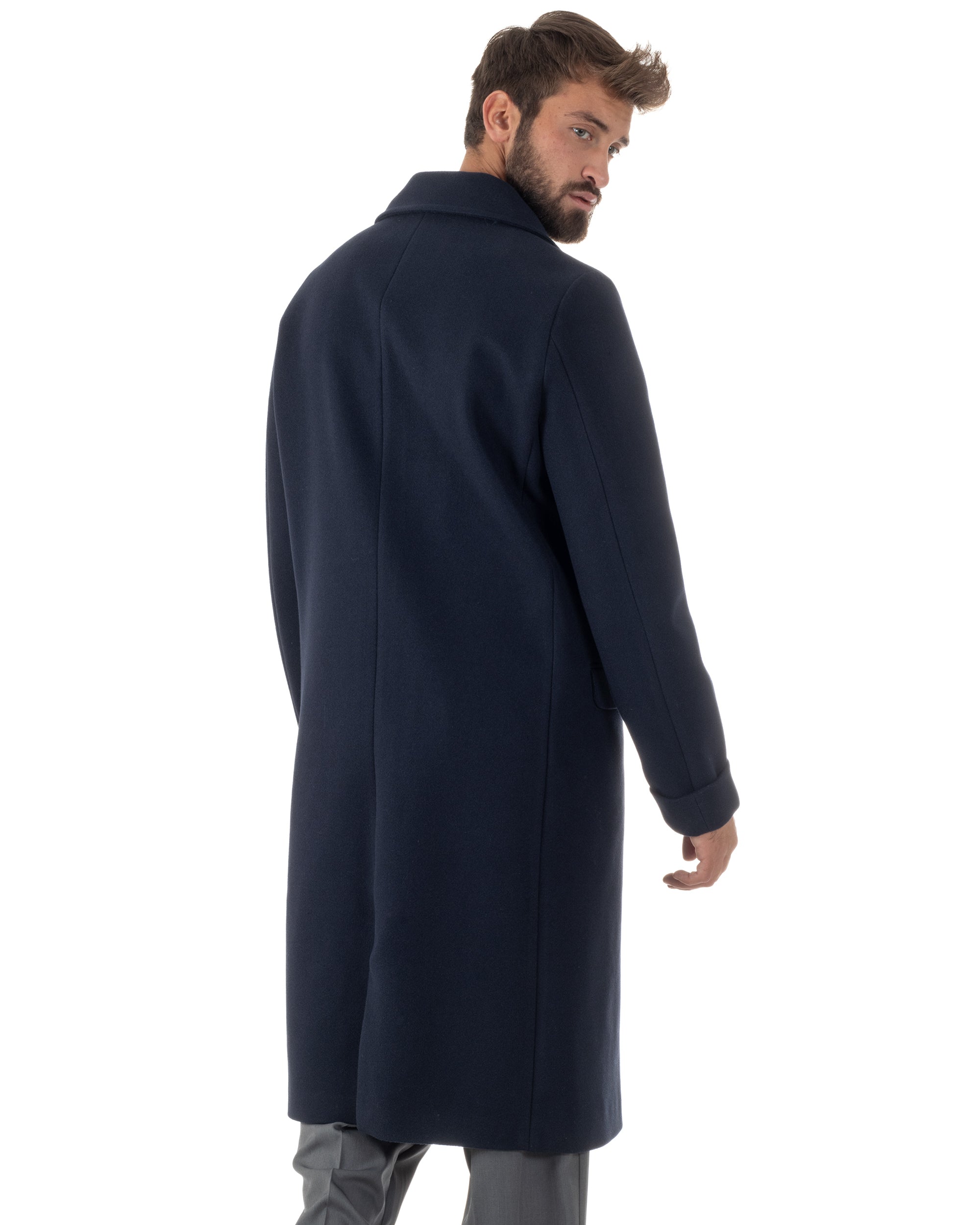 Cappotto Doppiopetto Uomo Oversize Giaccone Lungo Revers Ampi Blu CO1096A