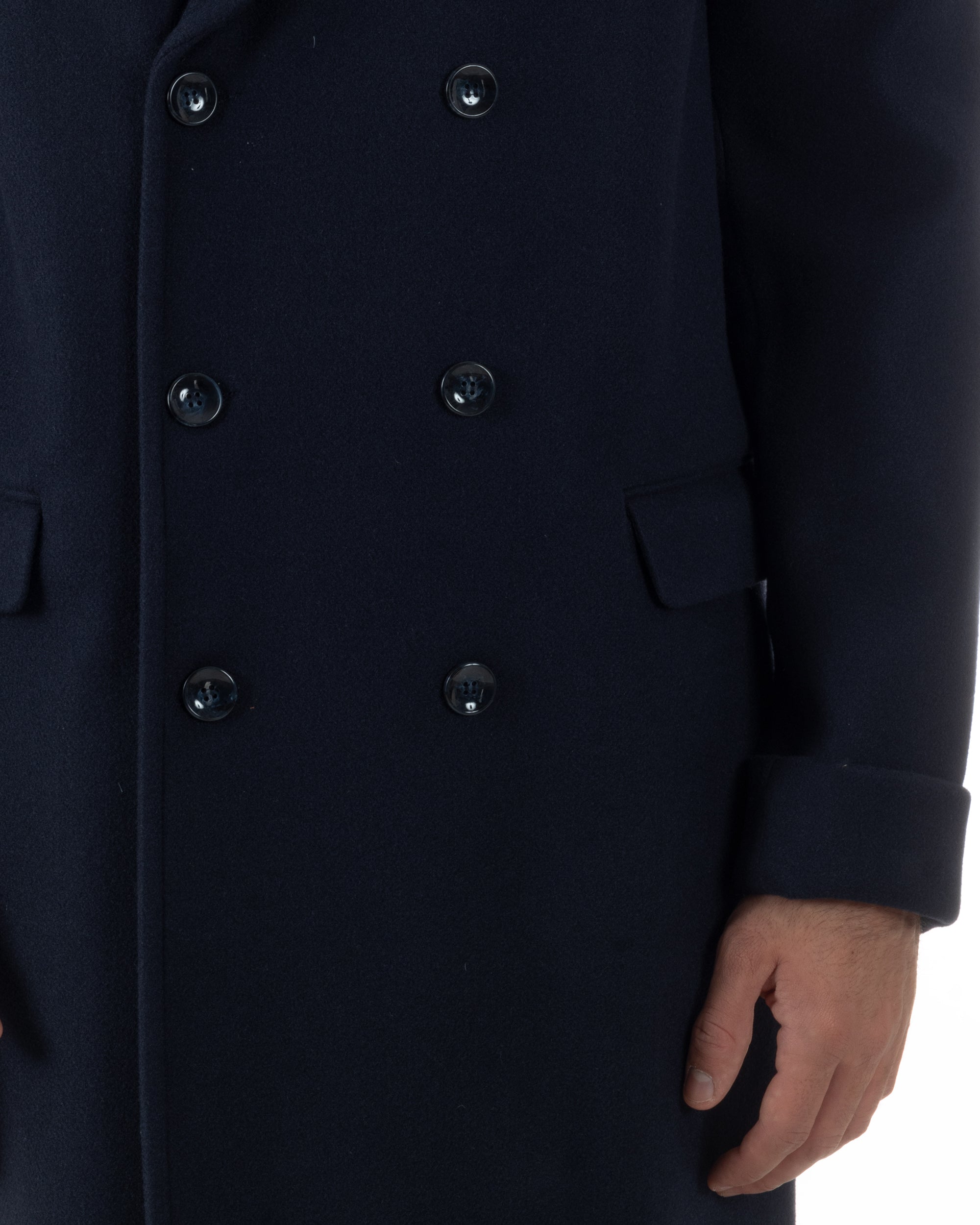 Cappotto Doppiopetto Uomo Oversize Giaccone Lungo Revers Ampi Blu CO1096A