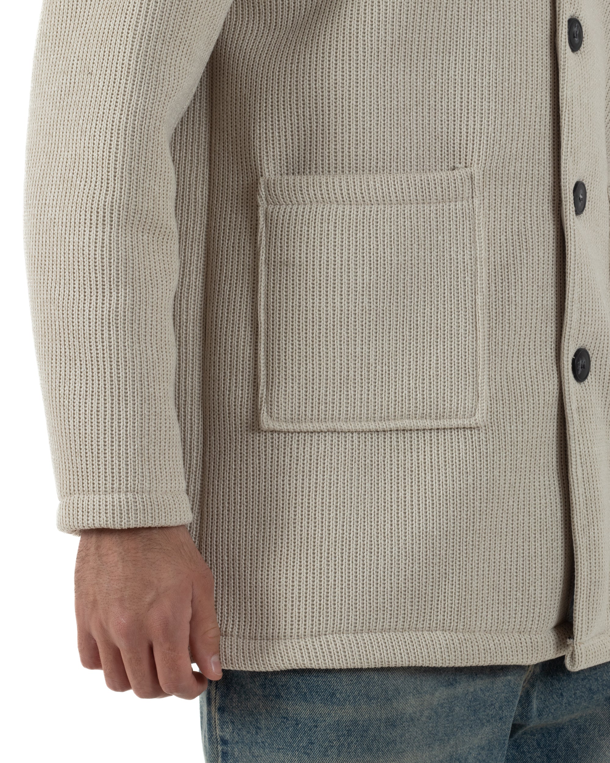 Cappotto Uomo Monopetto Cappuccio Maglia A Coste Beige CO1097A