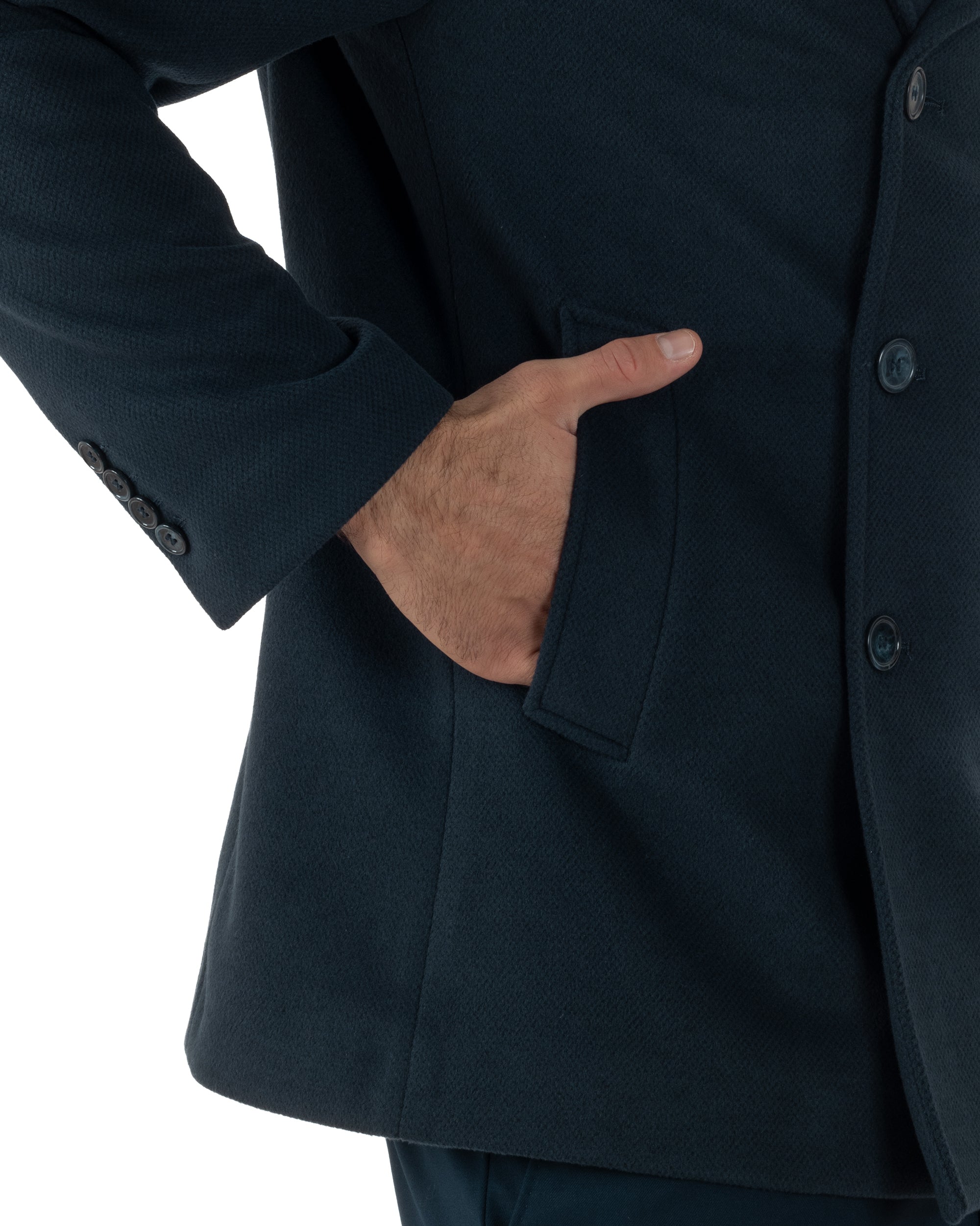 Cappotto Uomo Corto Doppiopetto Martingala Giaccone In Panno Blu CO1099A