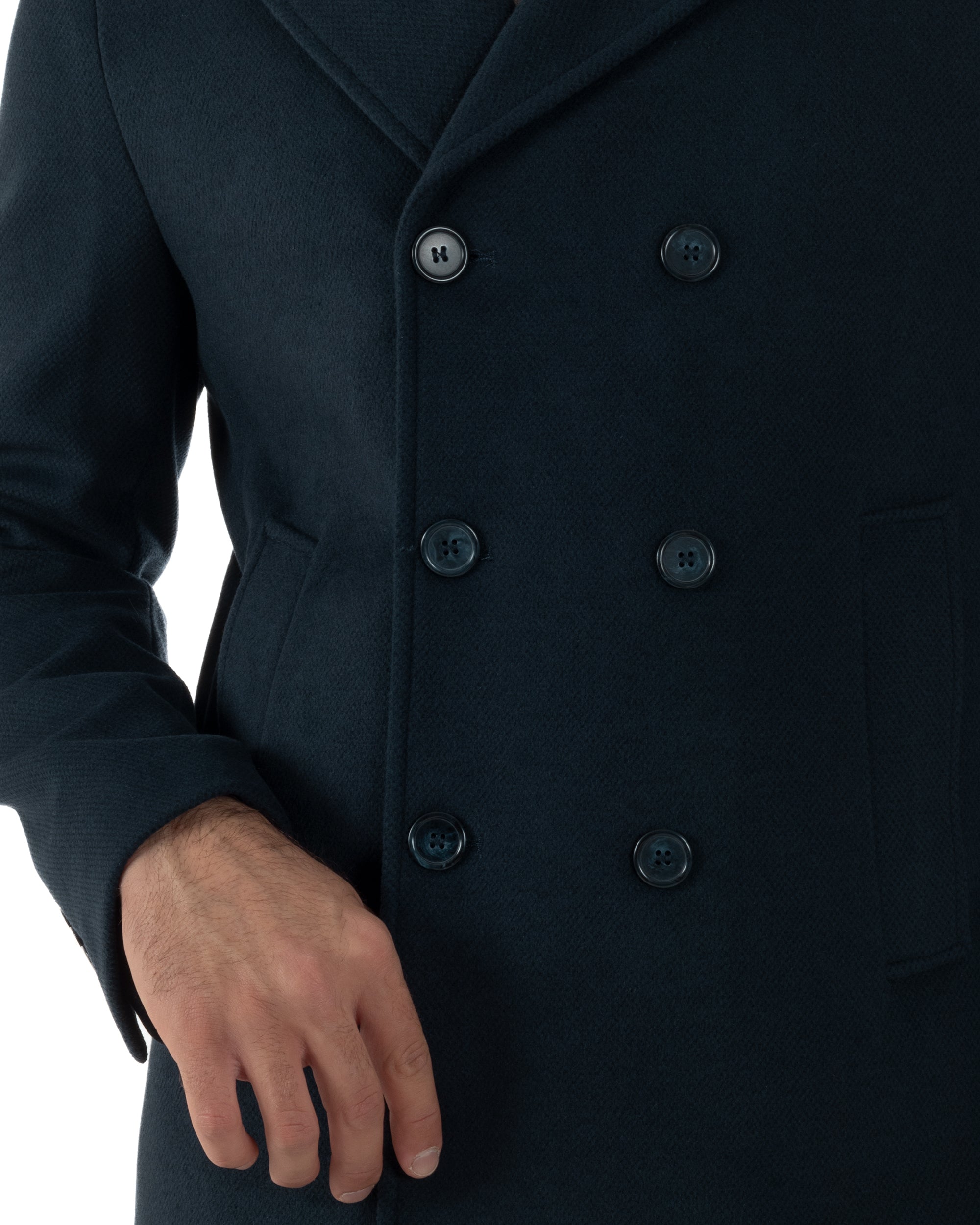 Cappotto Uomo Corto Doppiopetto Martingala Giaccone In Panno Blu CO1099A