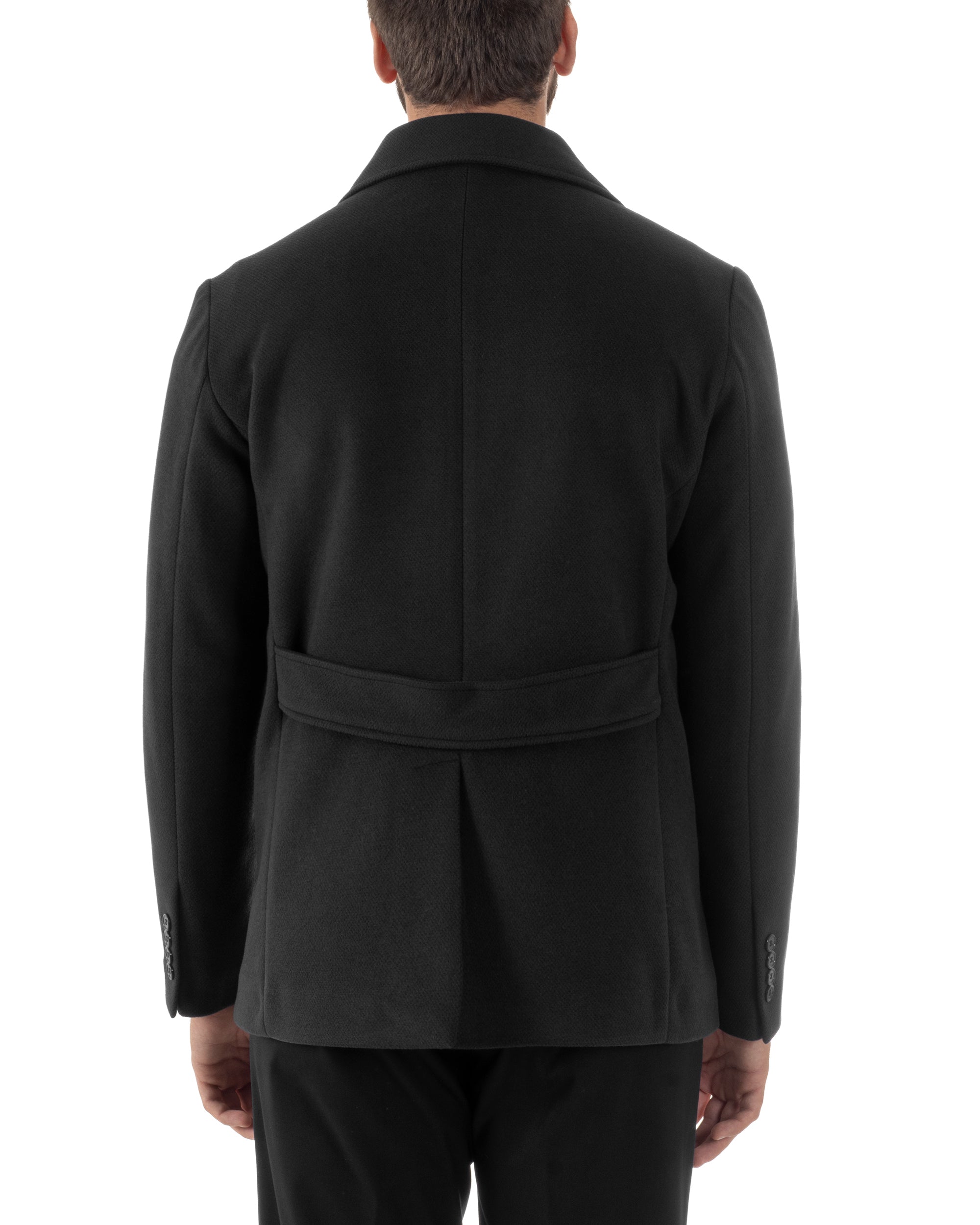Cappotto Uomo Corto Doppiopetto Martingala Giaccone In Panno Nero CO1100A