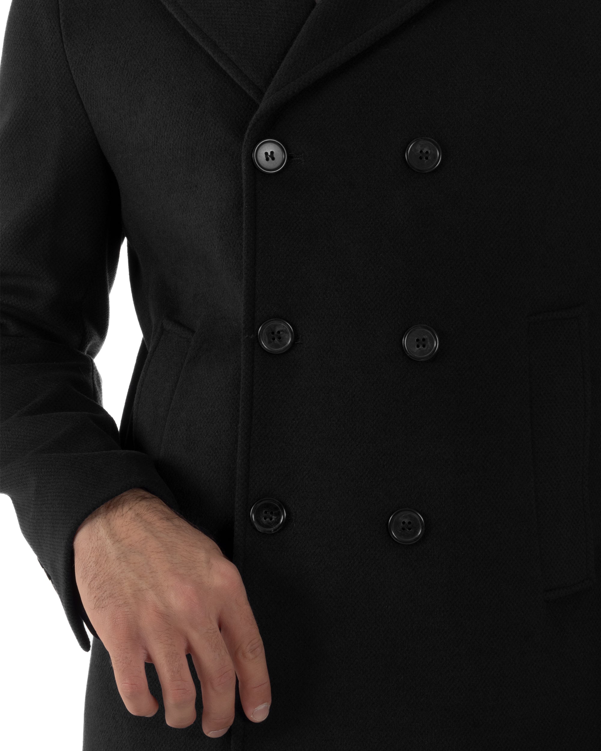 Cappotto Uomo Corto Doppiopetto Martingala Giaccone In Panno Nero CO1100A