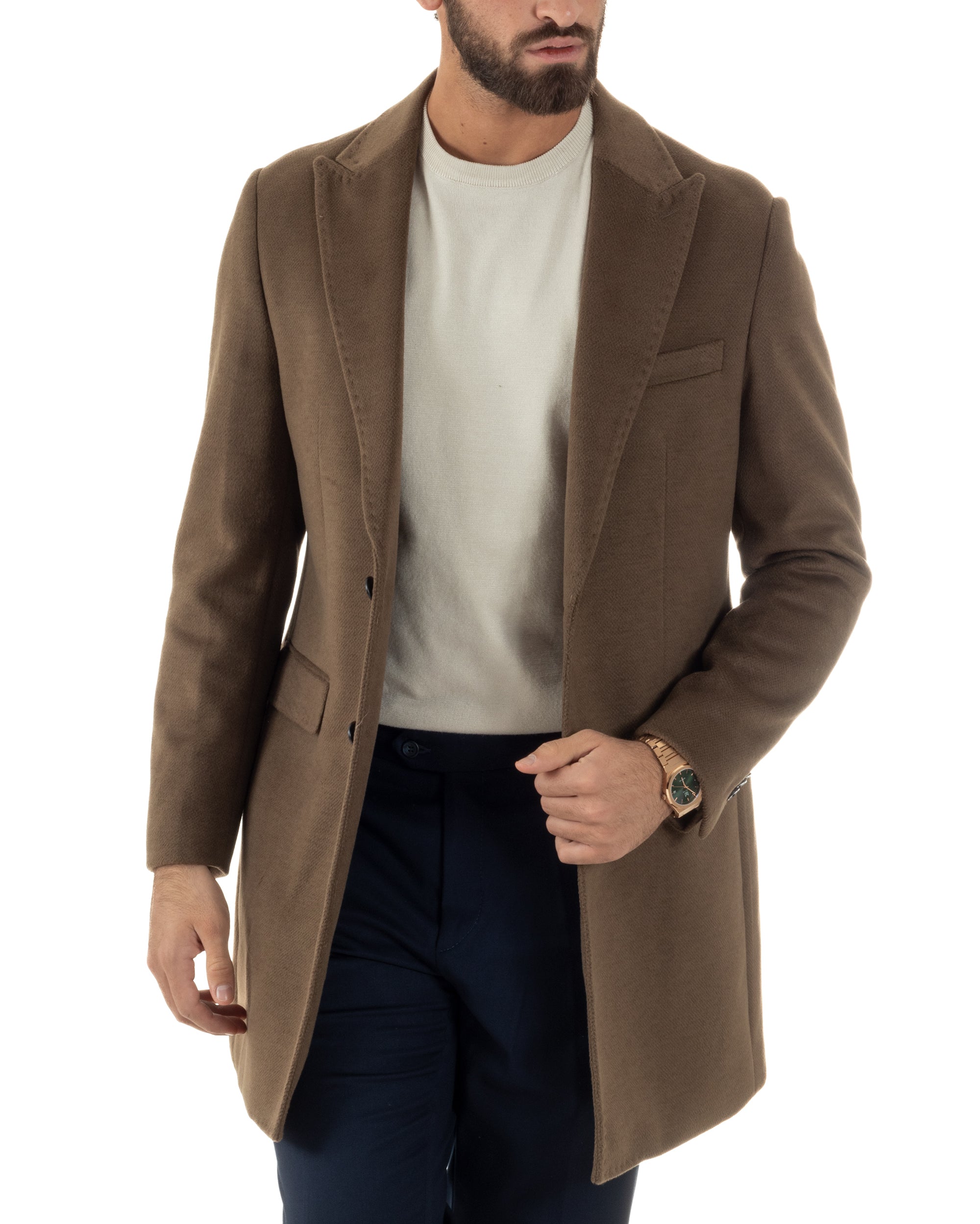 Cappotto Uomo Monopetto Classico Martingala Marrone CO1101A