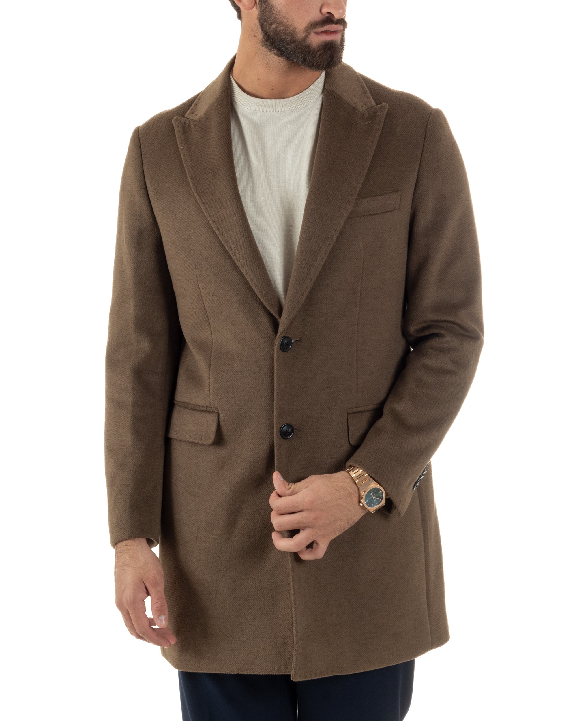 Cappotto Uomo Monopetto Classico Martingala Marrone CO1101A