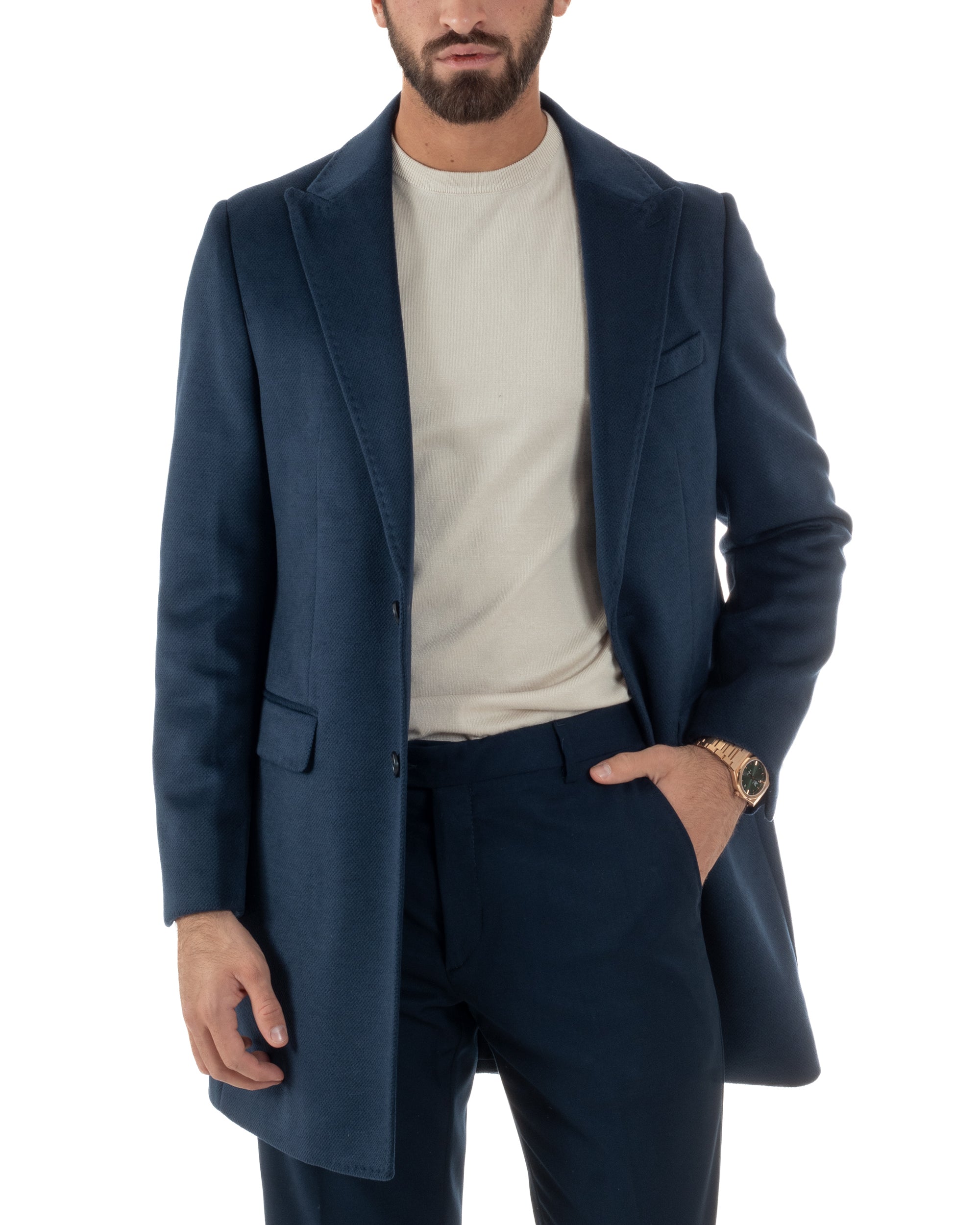 Cappotto Uomo Monopetto Classico Martingala Blu CO1102A