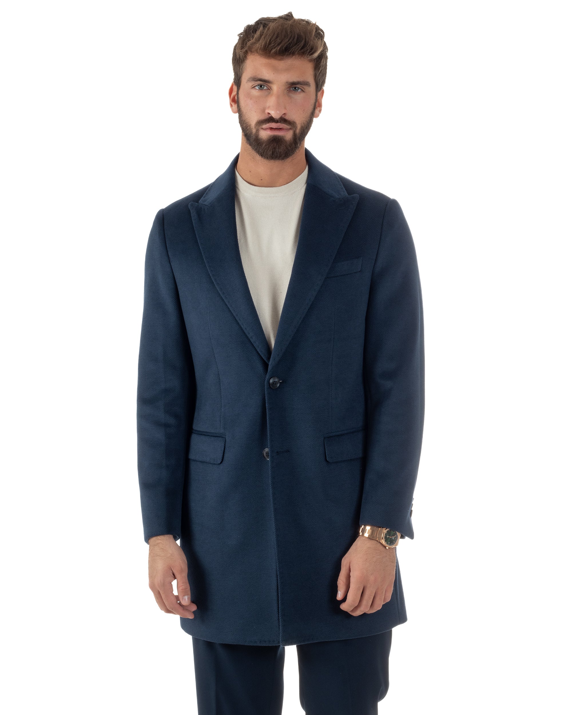 Cappotto Uomo Monopetto Classico Martingala Blu CO1102A