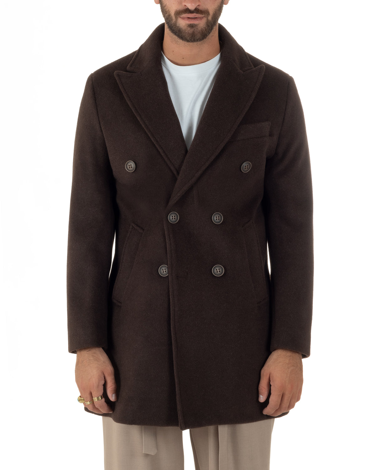 Cappotto uomo sartoriale doppiopetto con rever a lancia marrone GIOSAL-CO1109A