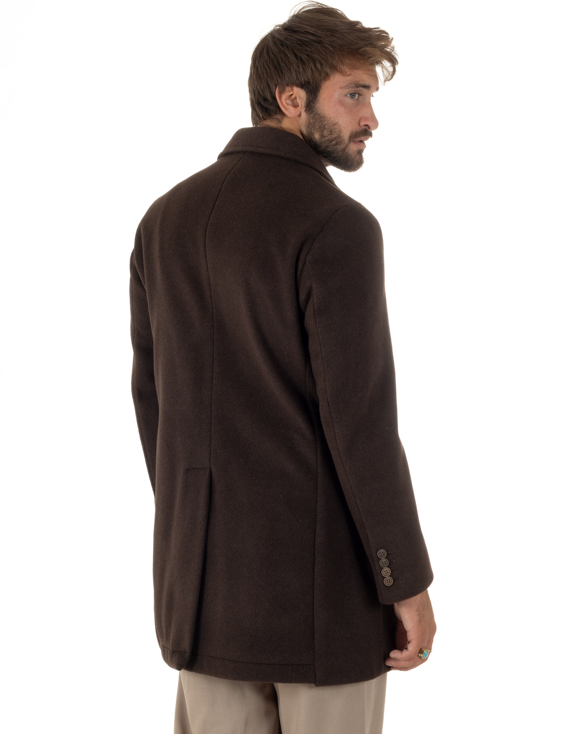 Cappotto uomo sartoriale doppiopetto con rever a lancia marrone GIOSAL-CO1109A