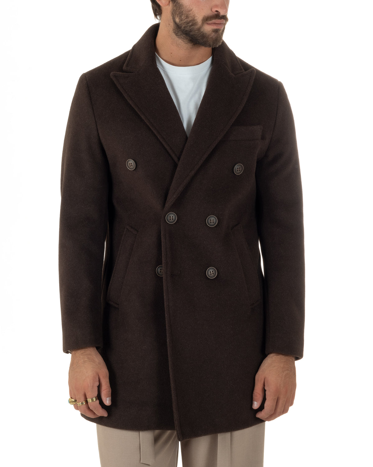 Cappotto uomo sartoriale doppiopetto con rever a lancia marrone GIOSAL-CO1109A