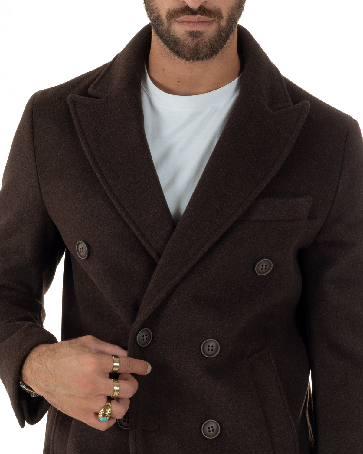 Cappotto uomo sartoriale doppiopetto con rever a lancia marrone GIOSAL-CO1109A