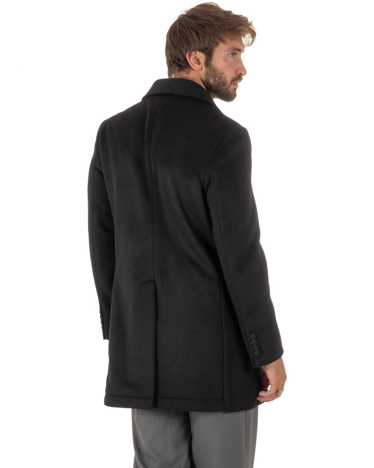 Cappotto uomo sartoriale doppiopetto con rever a lancia nero GIOSAL-CO1110A