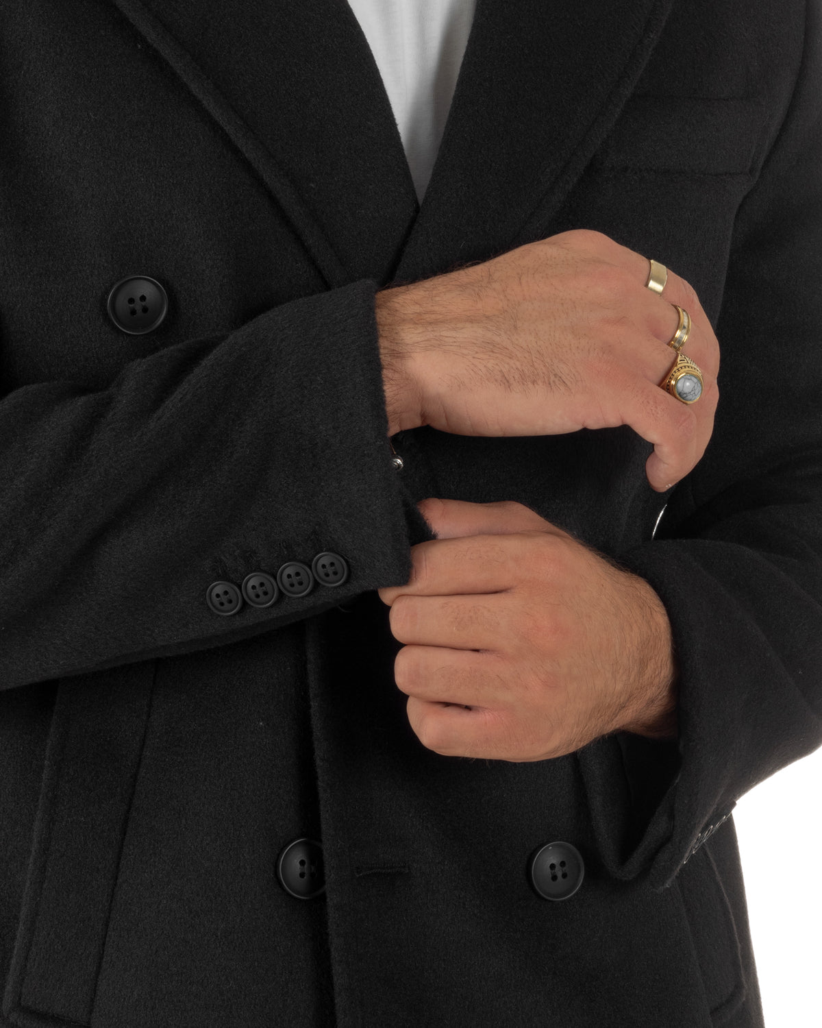 Cappotto uomo sartoriale doppiopetto con rever a lancia nero GIOSAL-CO1110A
