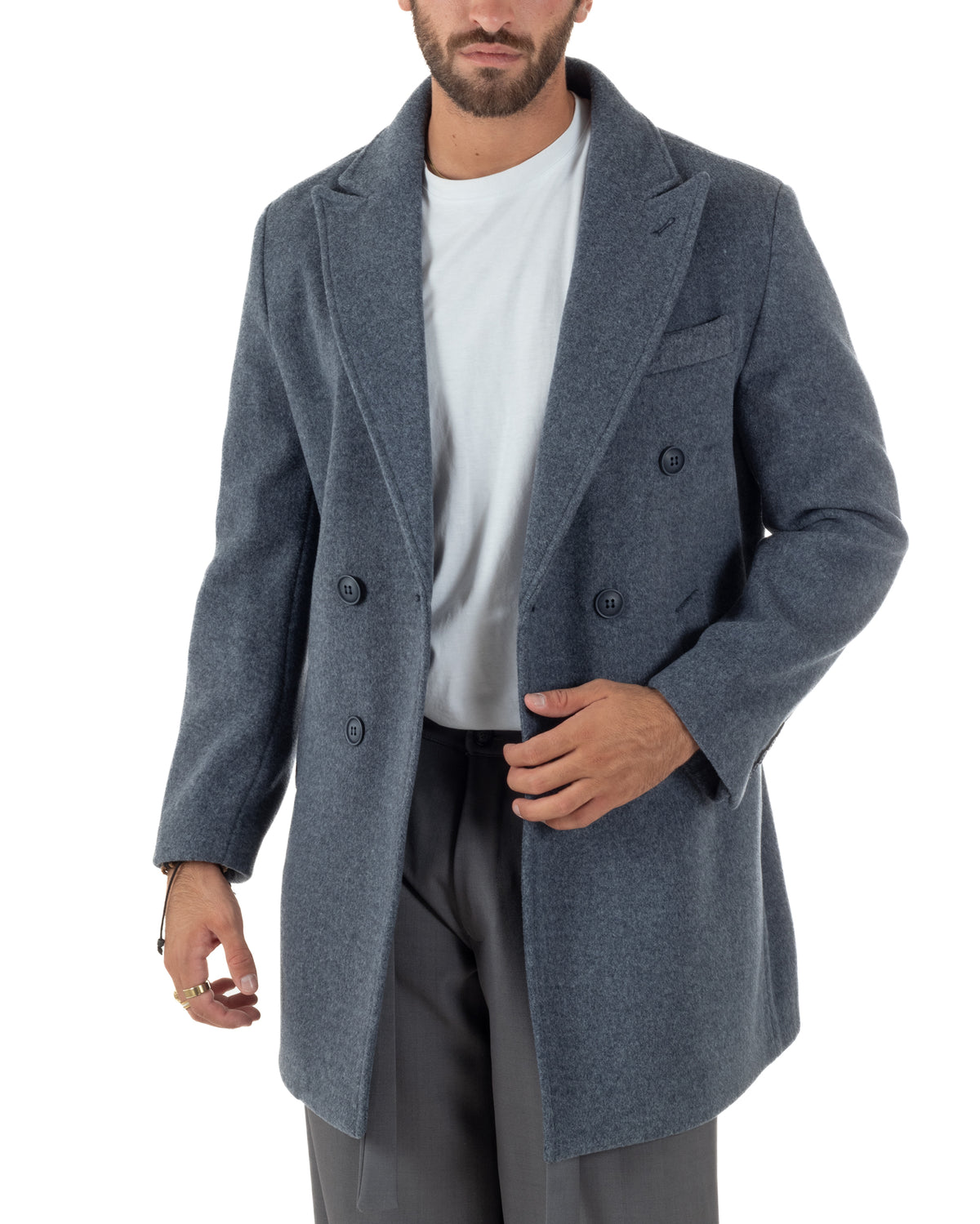 Cappotto uomo sartoriale doppiopetto con rever a lancia blu GIOSAL-CO1111A