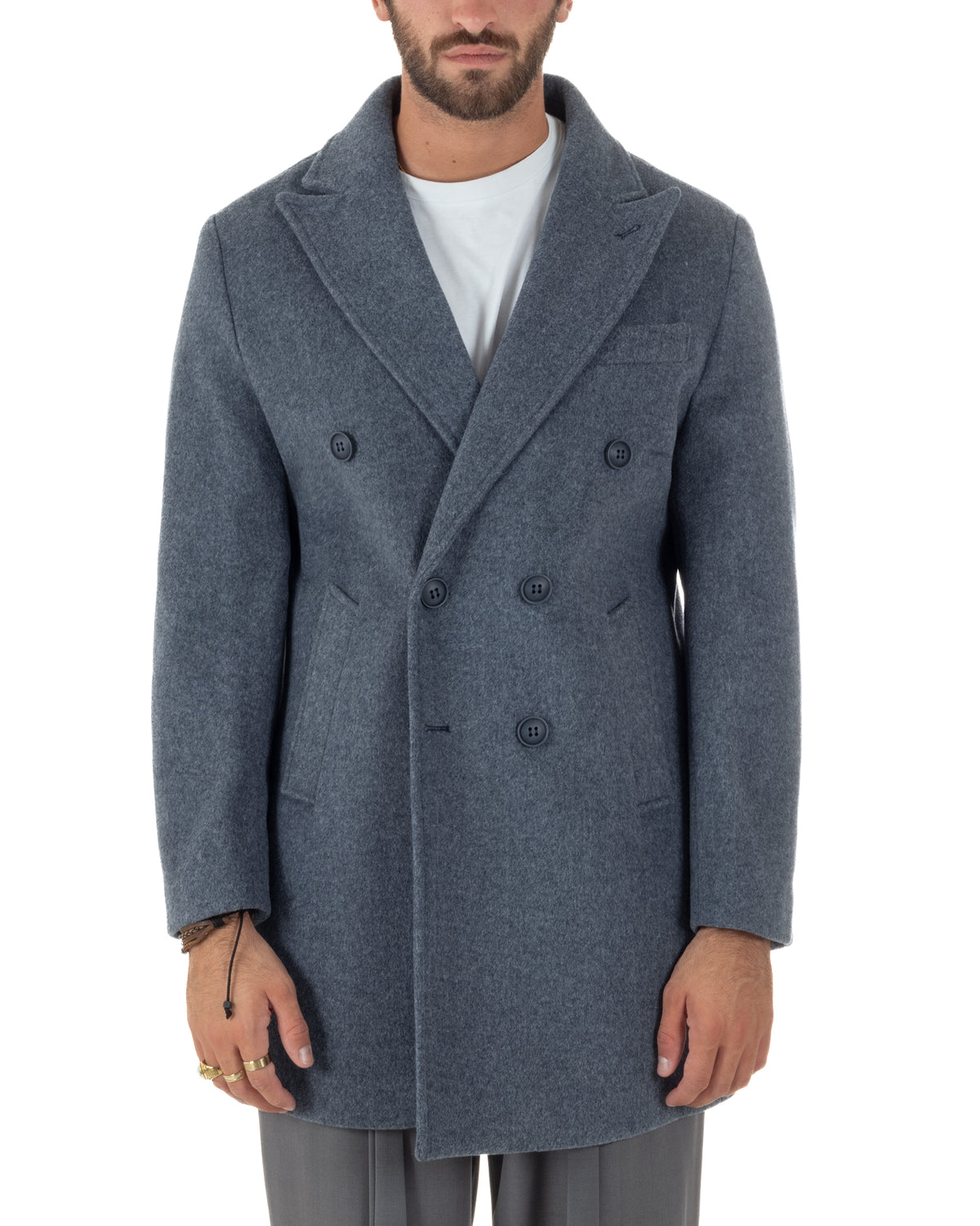 Cappotto uomo sartoriale doppiopetto con rever a lancia blu GIOSAL-CO1111A