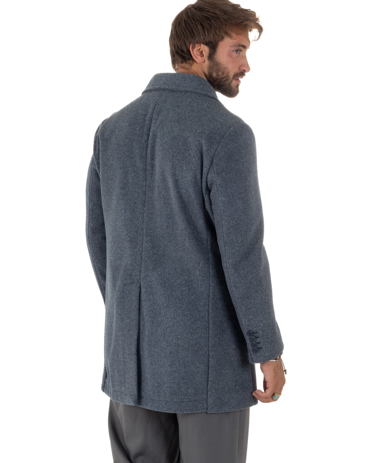 Cappotto uomo sartoriale doppiopetto con rever a lancia blu GIOSAL-CO1111A